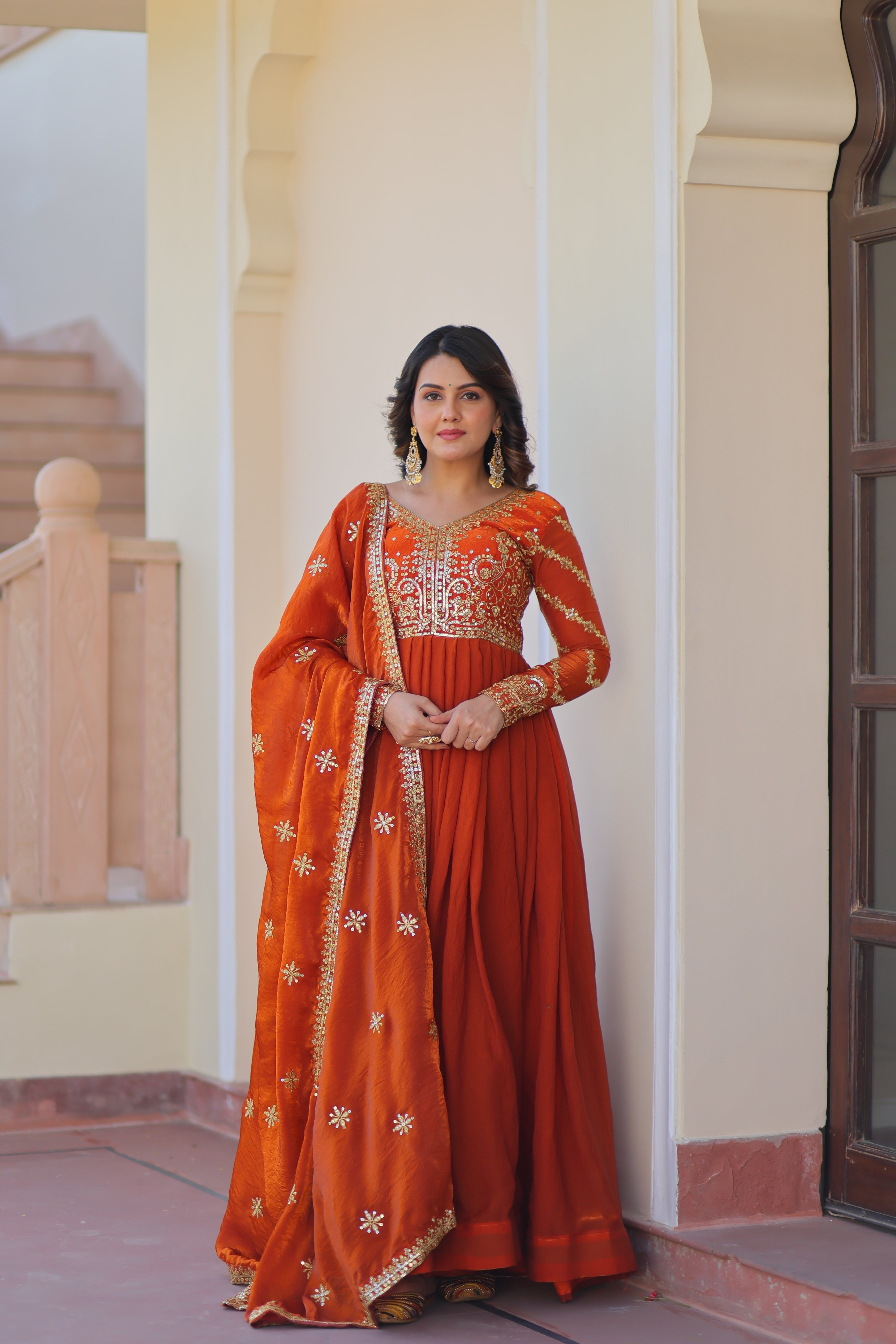 Organza Sequins Embroidered Festive Wear Gown