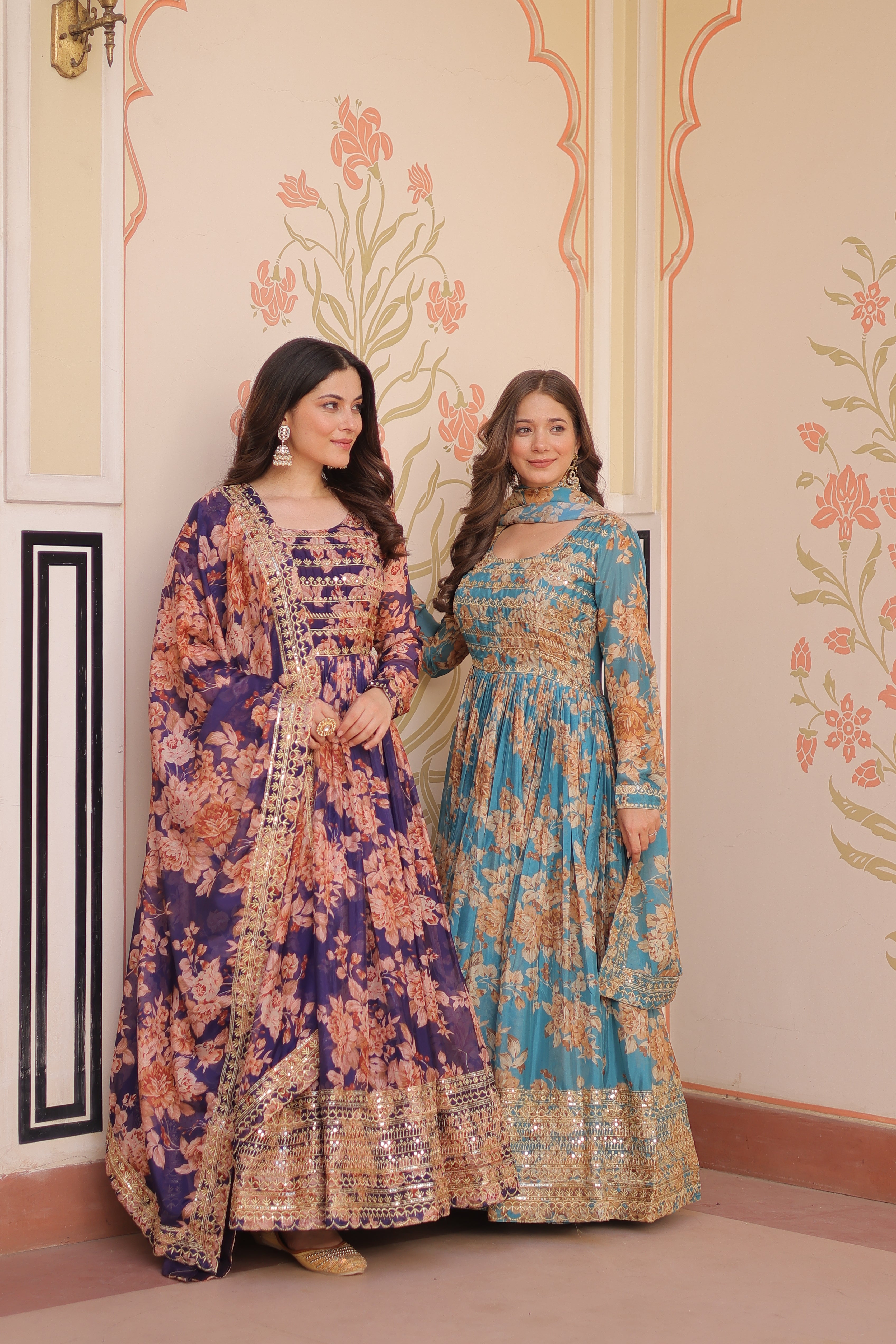 Silk Floral Printed Anarkali Gown With Dupatta