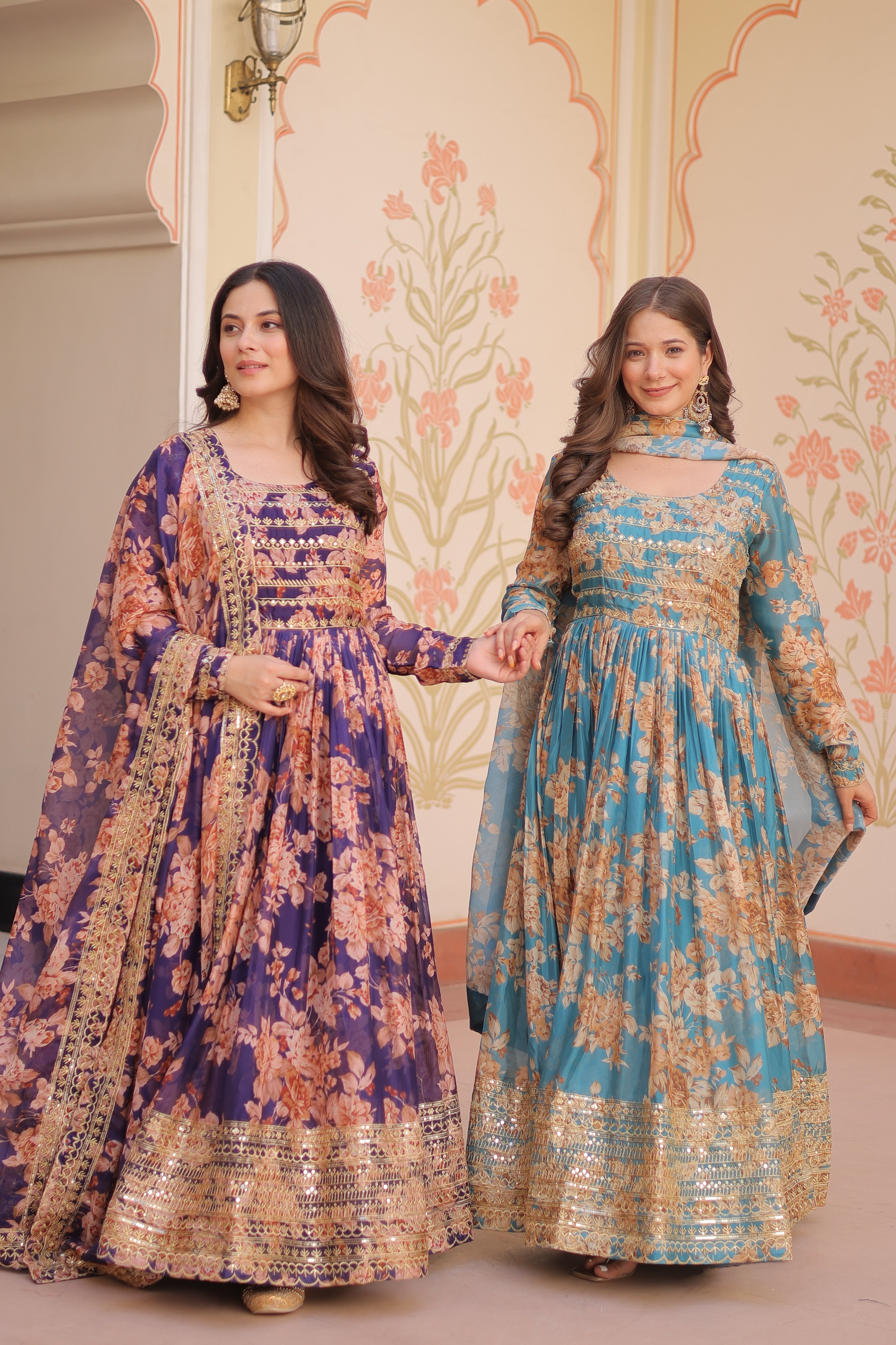 Silk Floral Printed Anarkali Gown With Dupatta
