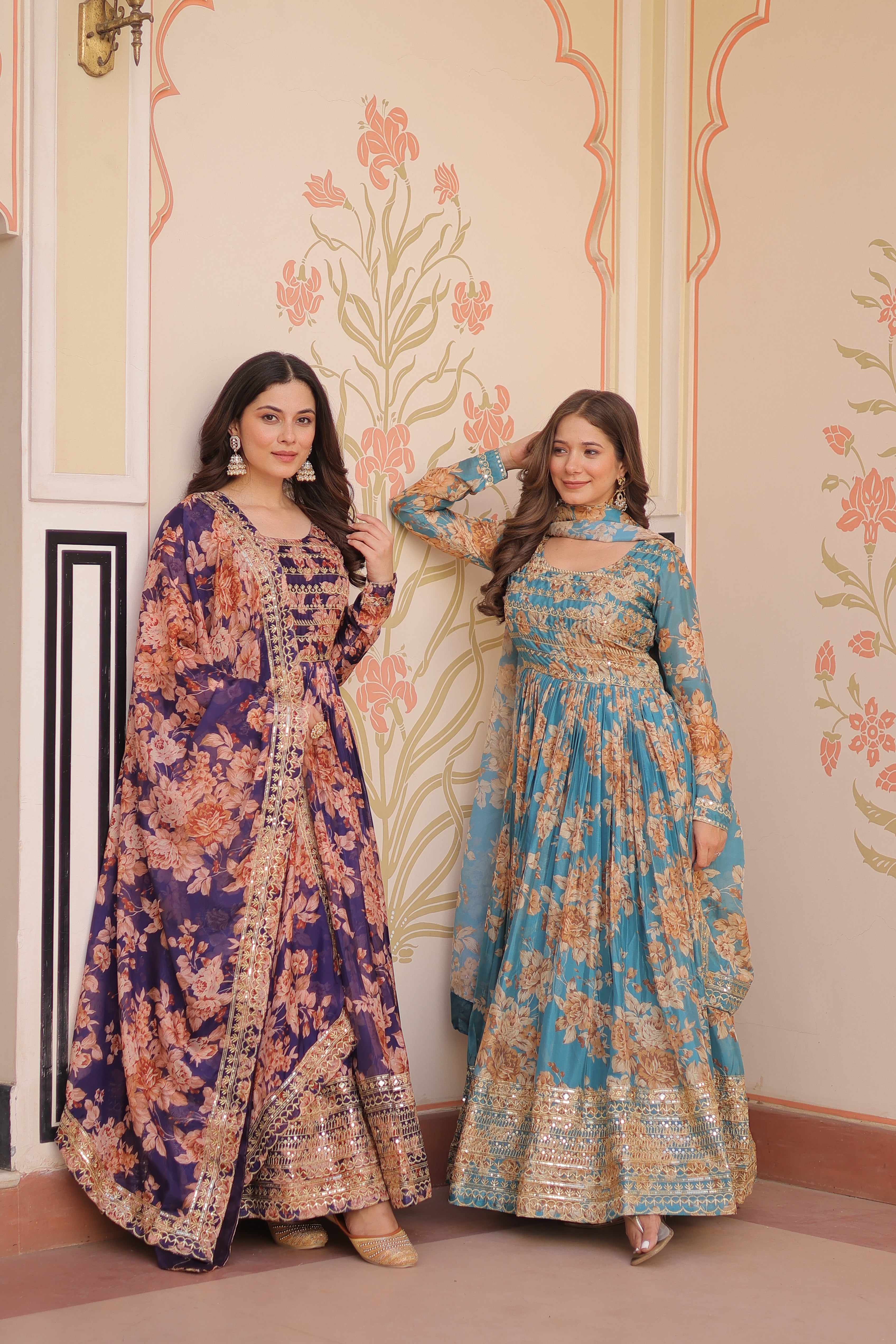 Silk Floral Printed Anarkali Gown With Dupatta