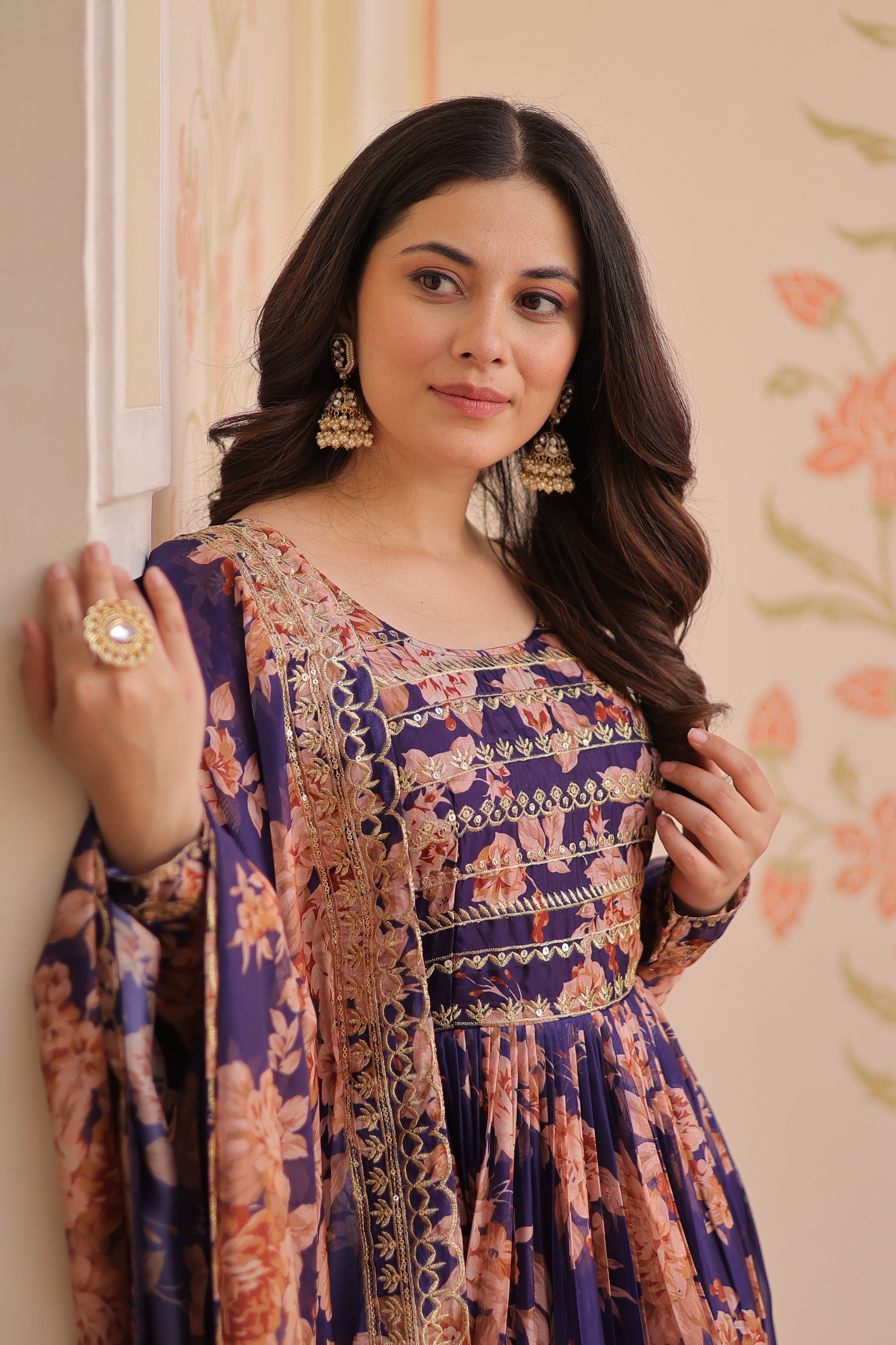 Silk Floral Printed Anarkali Gown With Dupatta