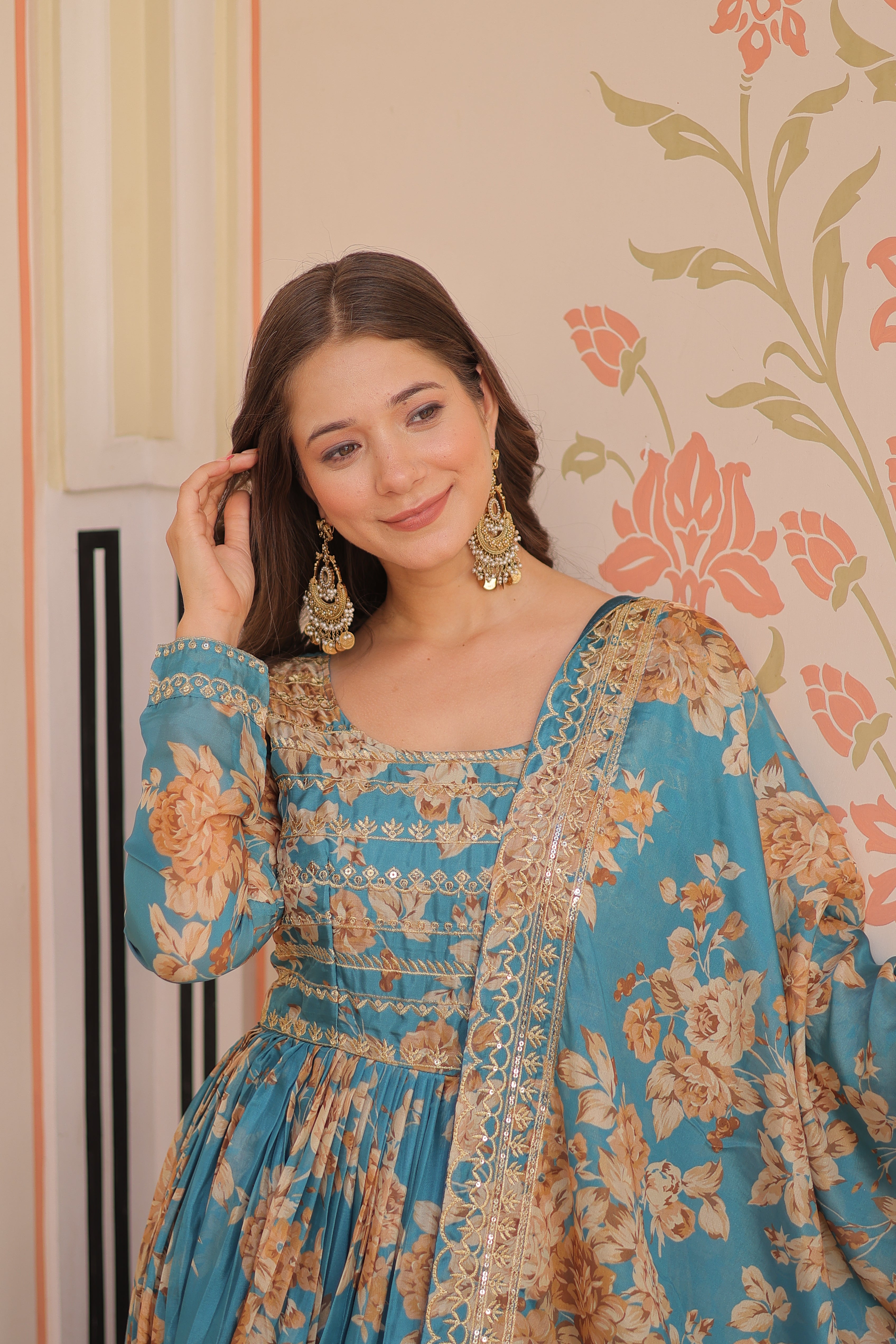 Silk Floral Printed Anarkali Gown With Dupatta