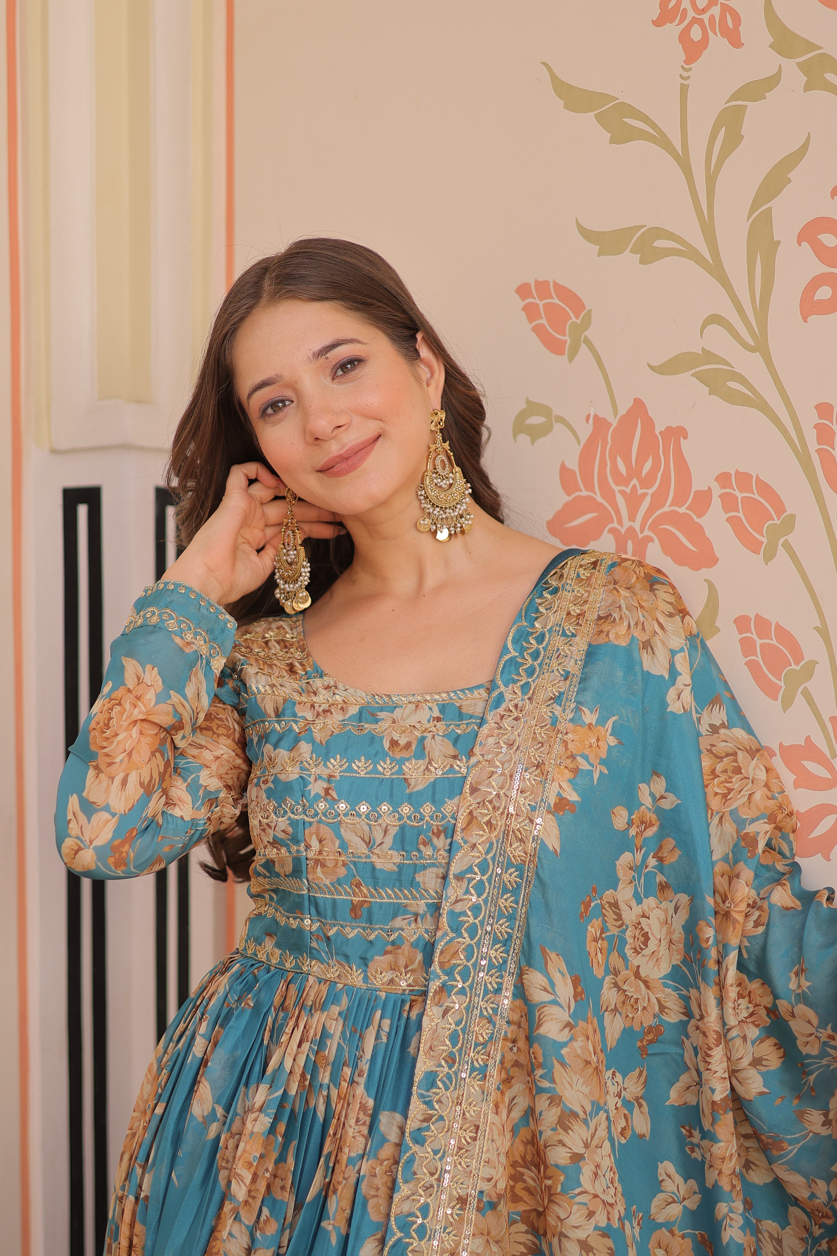 Silk Floral Printed Anarkali Gown With Dupatta