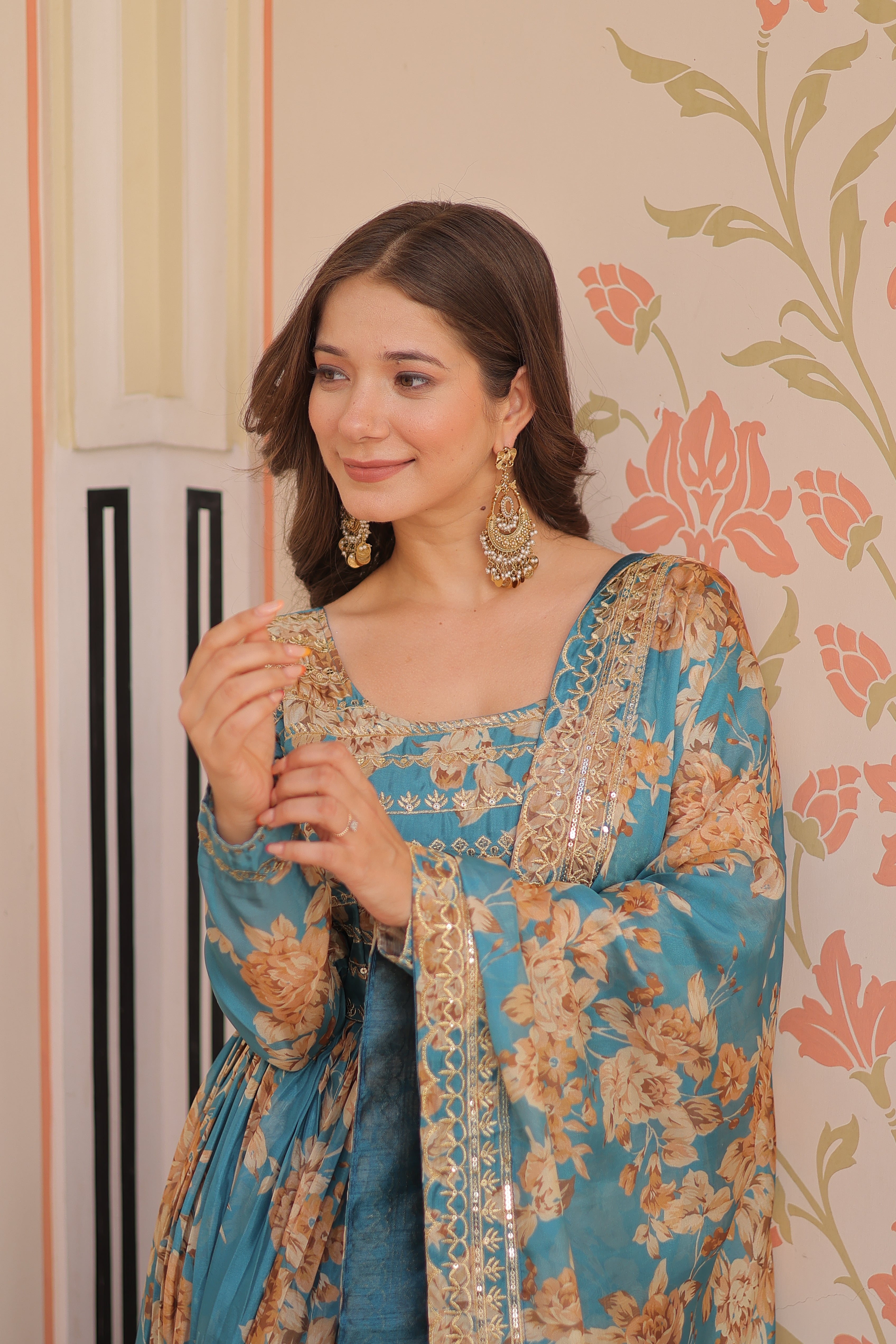 Silk Floral Printed Anarkali Gown With Dupatta