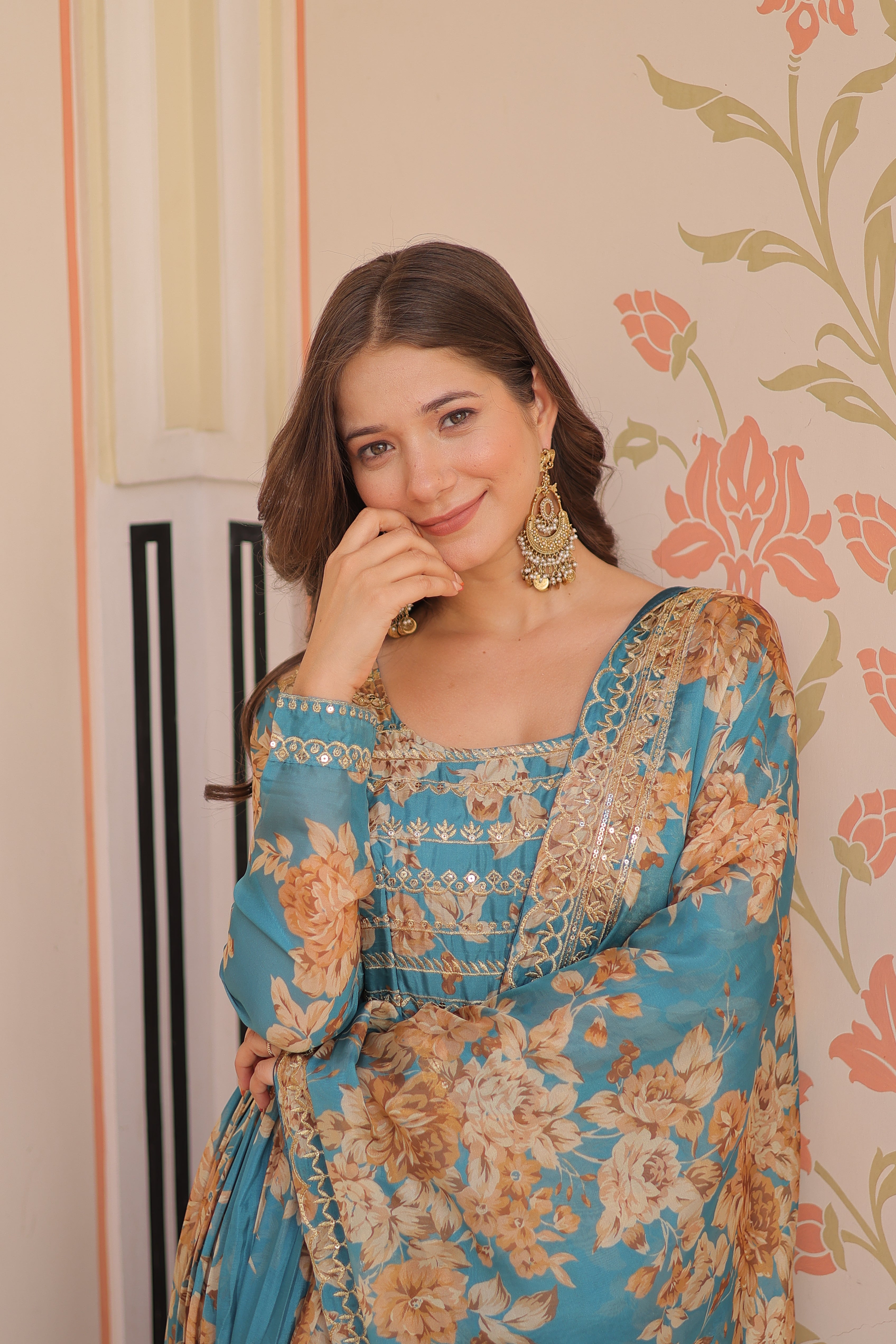 Silk Floral Printed Anarkali Gown With Dupatta