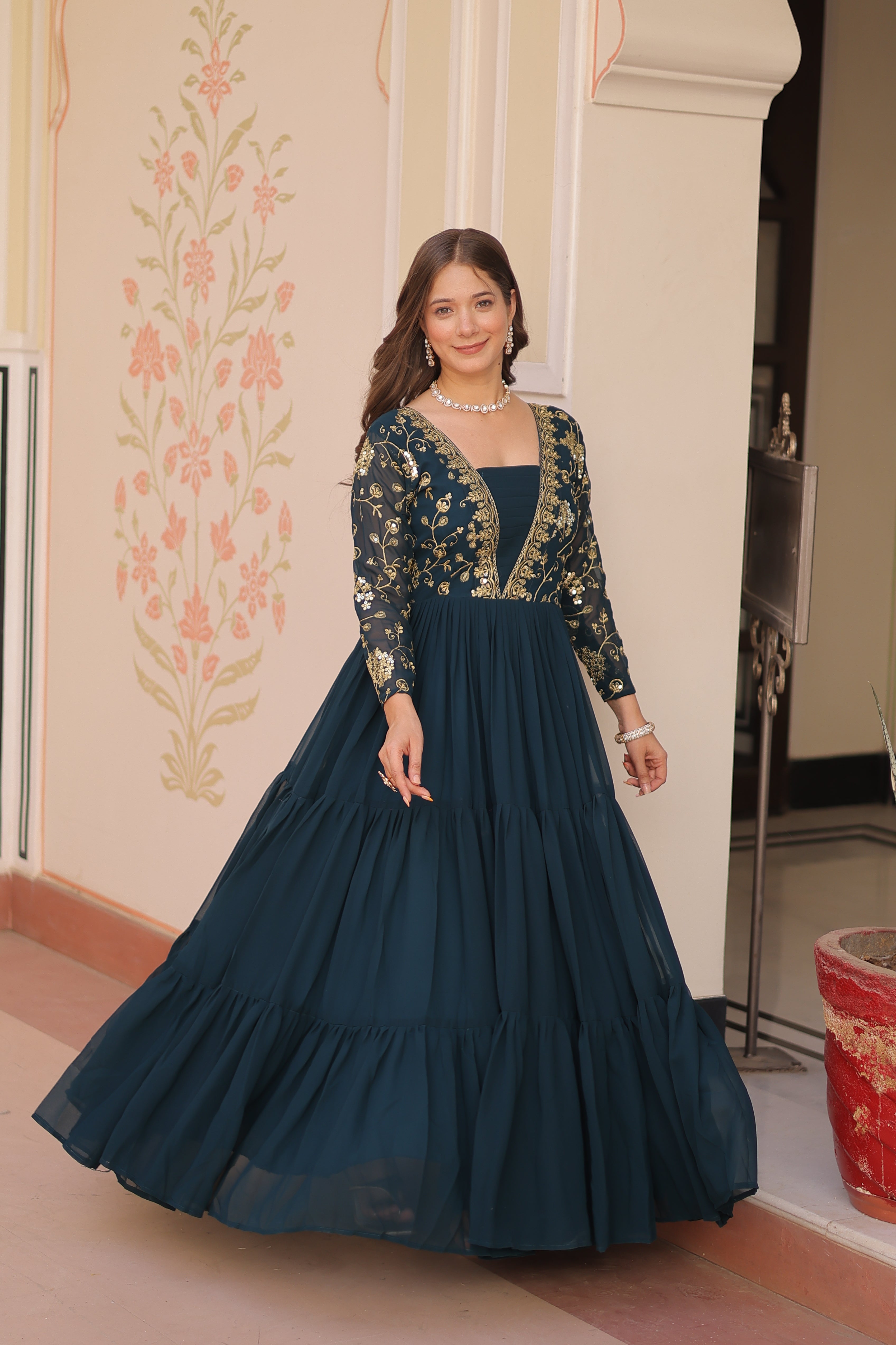 Georgette Embroidered Party Wear Anarkali Gown for Women