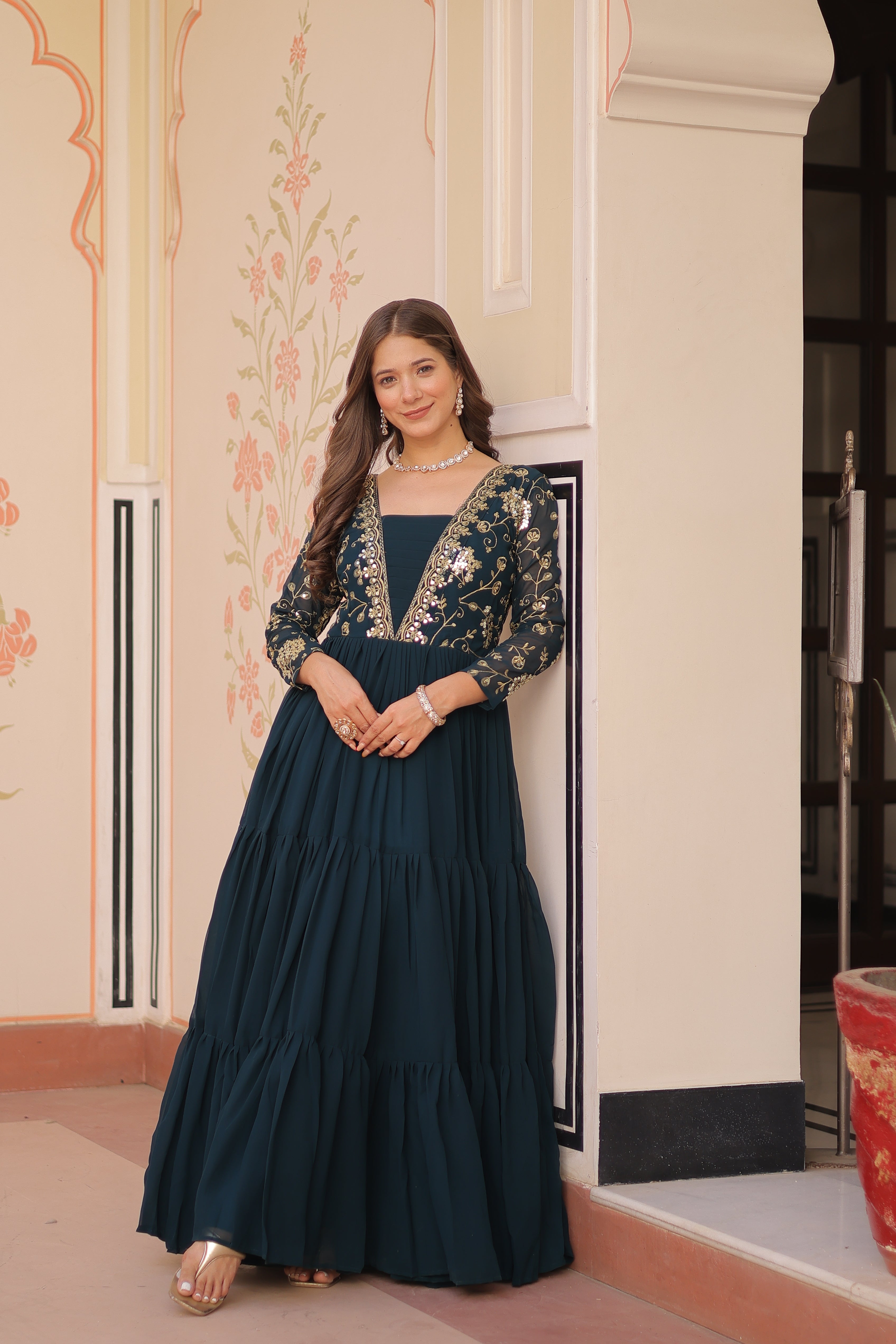 Georgette Embroidered Party Wear Anarkali Gown for Women