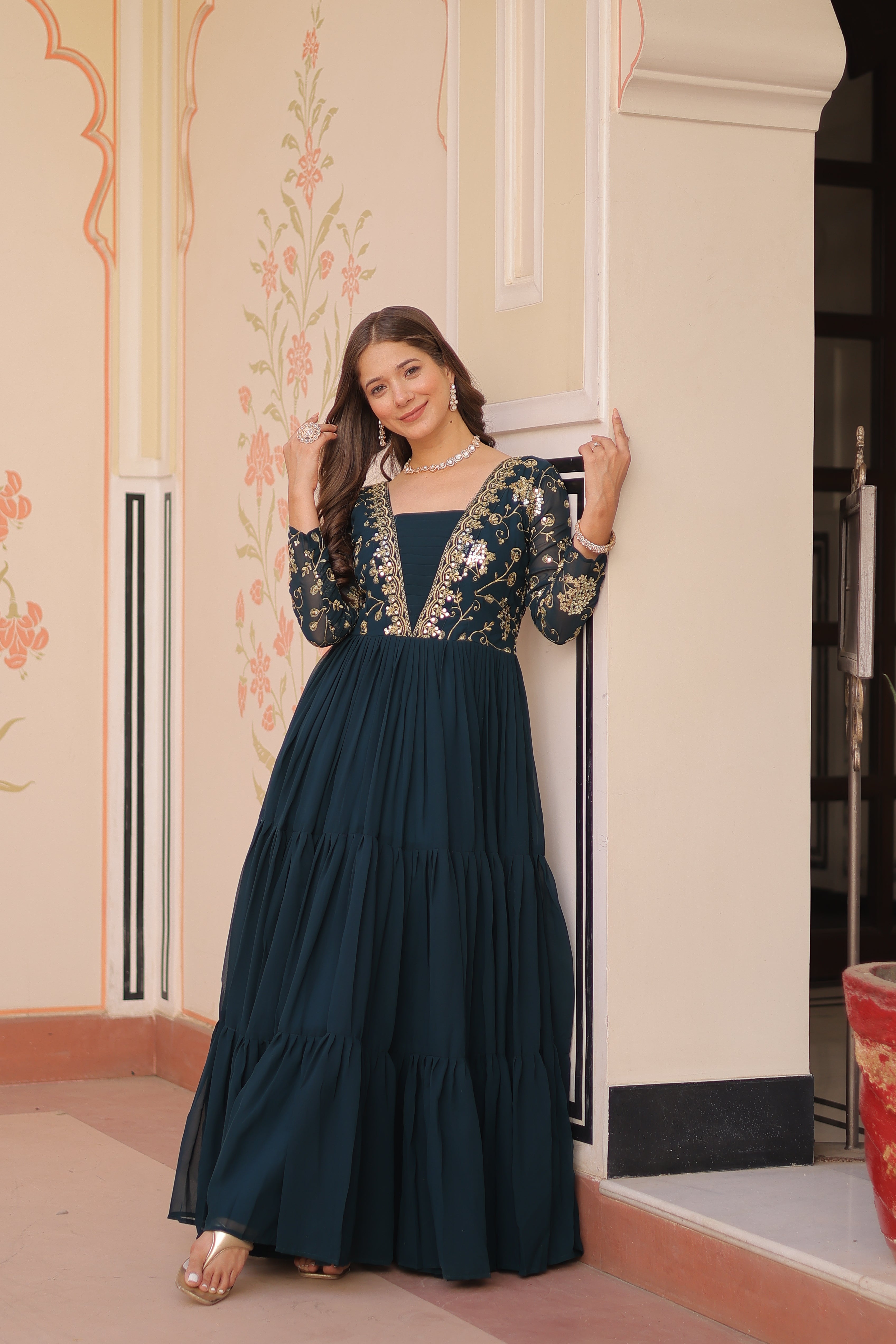 Georgette Embroidered Party Wear Anarkali Gown for Women