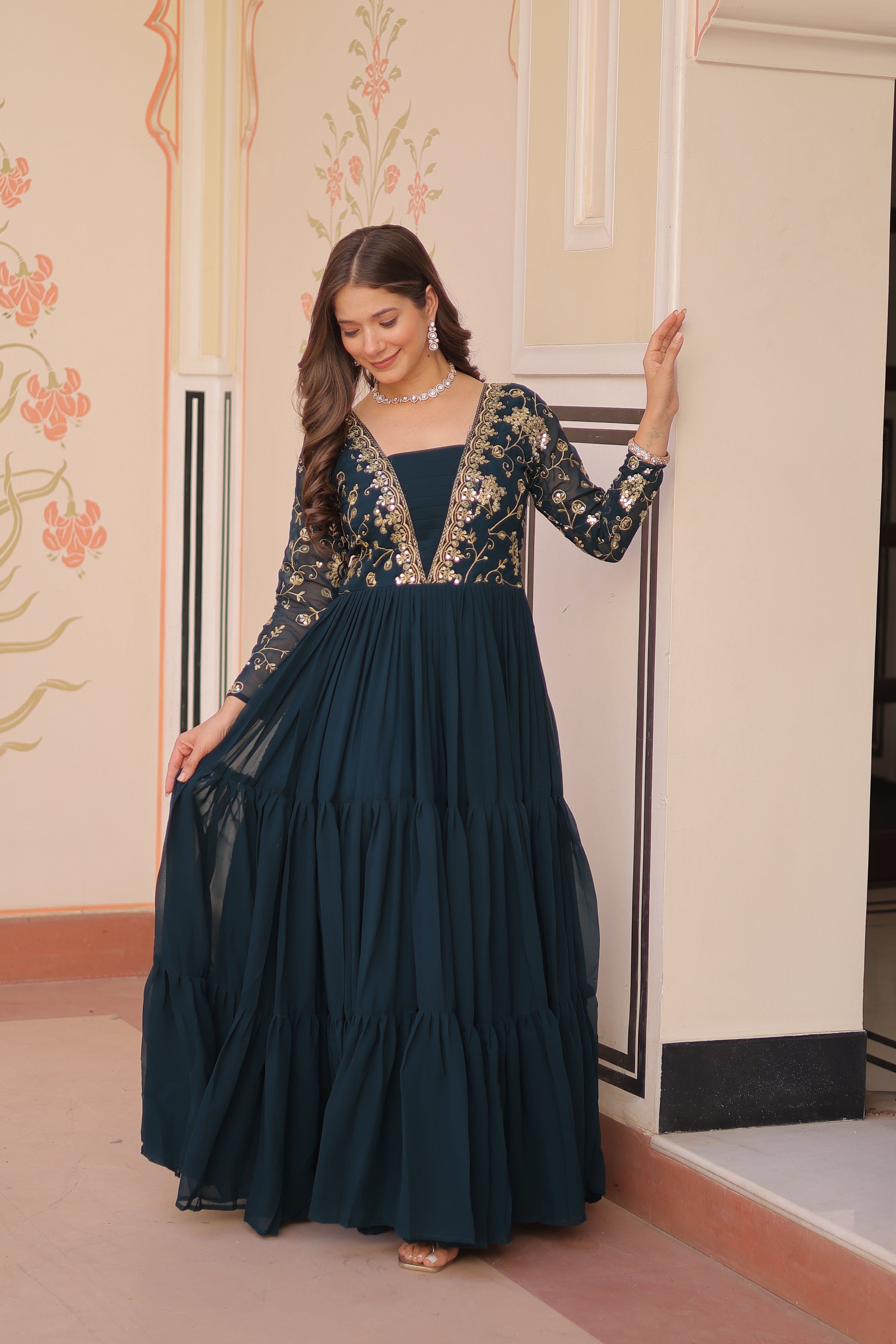 Georgette Embroidered Party Wear Anarkali Gown for Women
