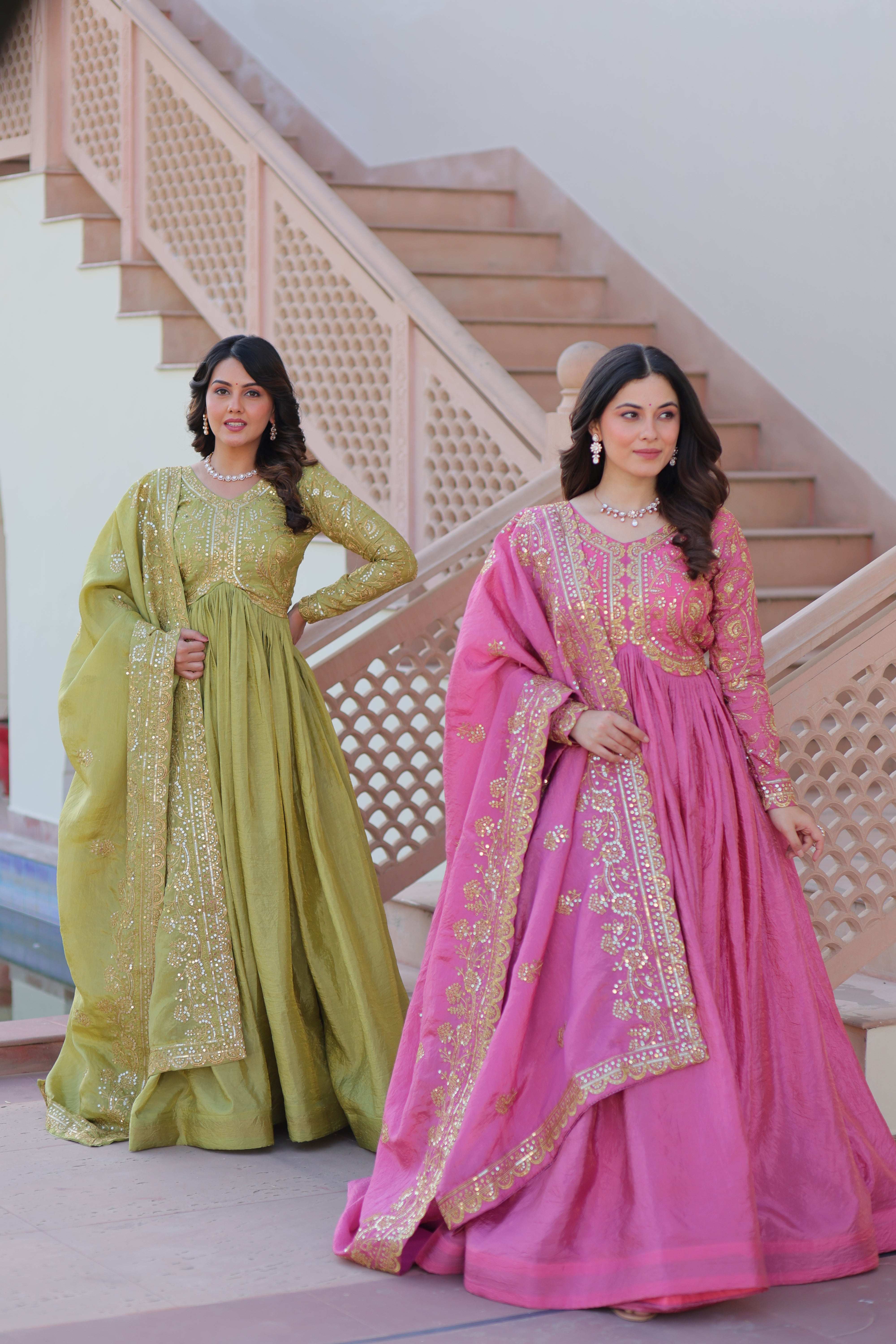 Organza Mehendi Wear Gown With Dupatta