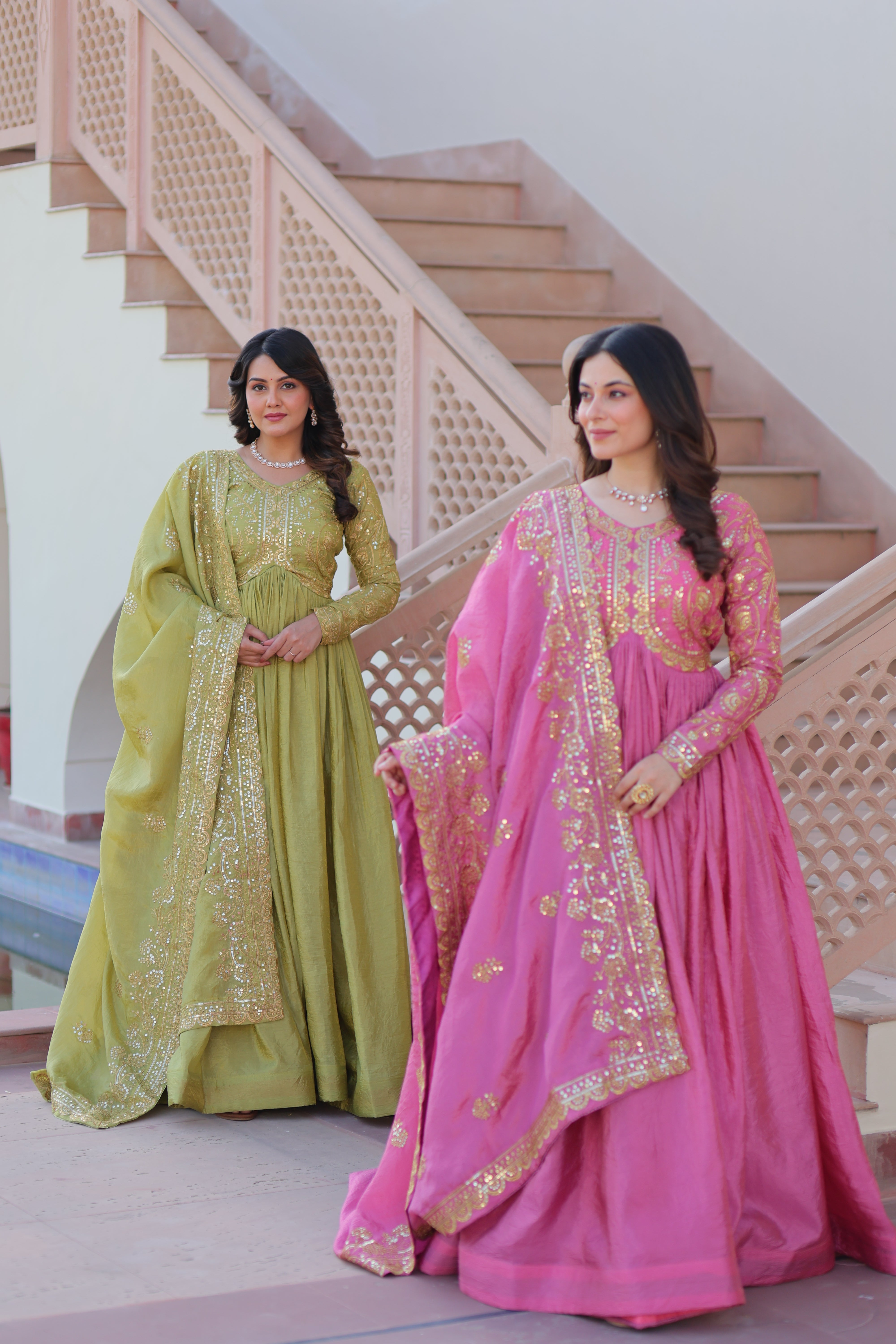 Organza Mehendi Wear Gown With Dupatta