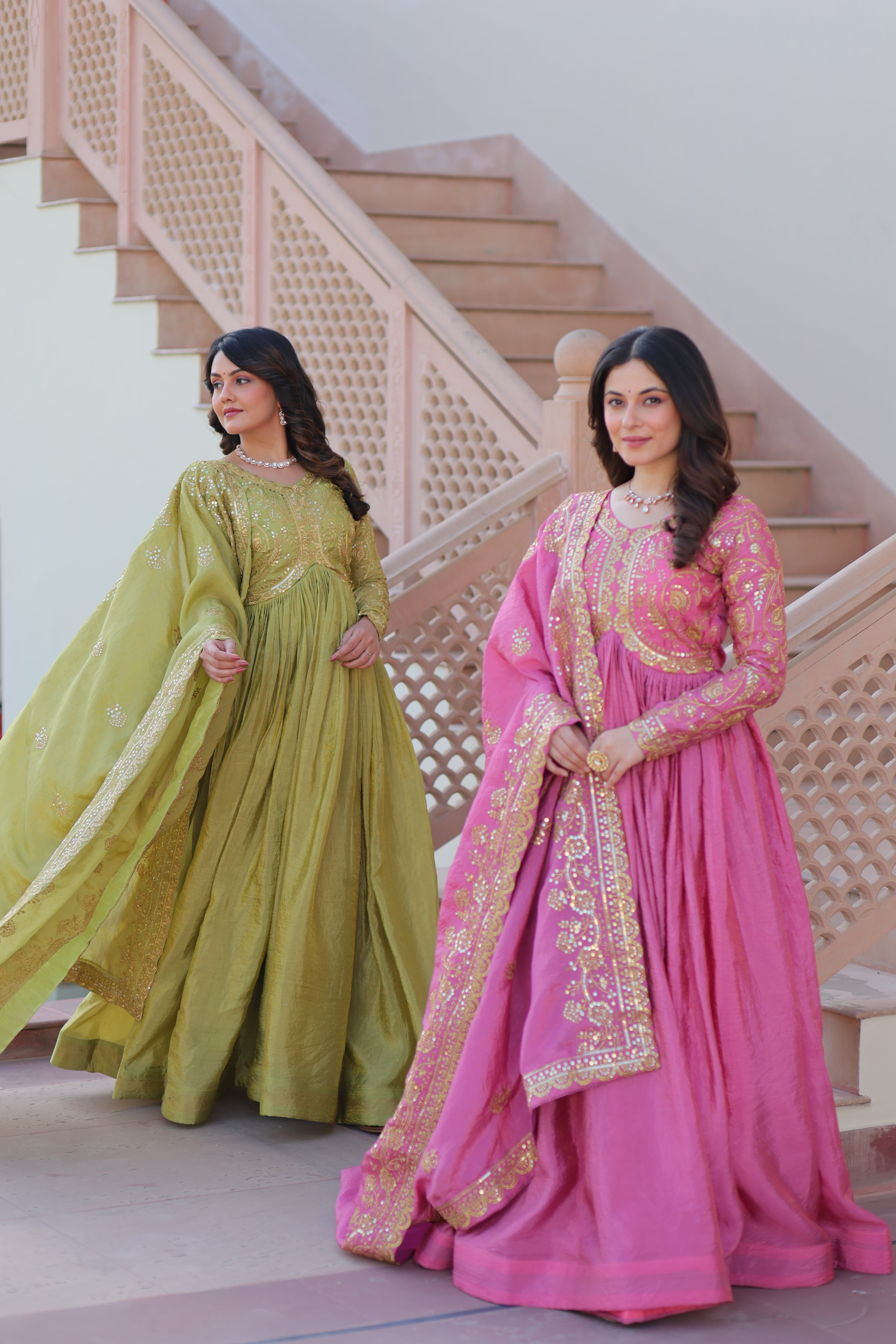 Organza Mehendi Wear Gown With Dupatta