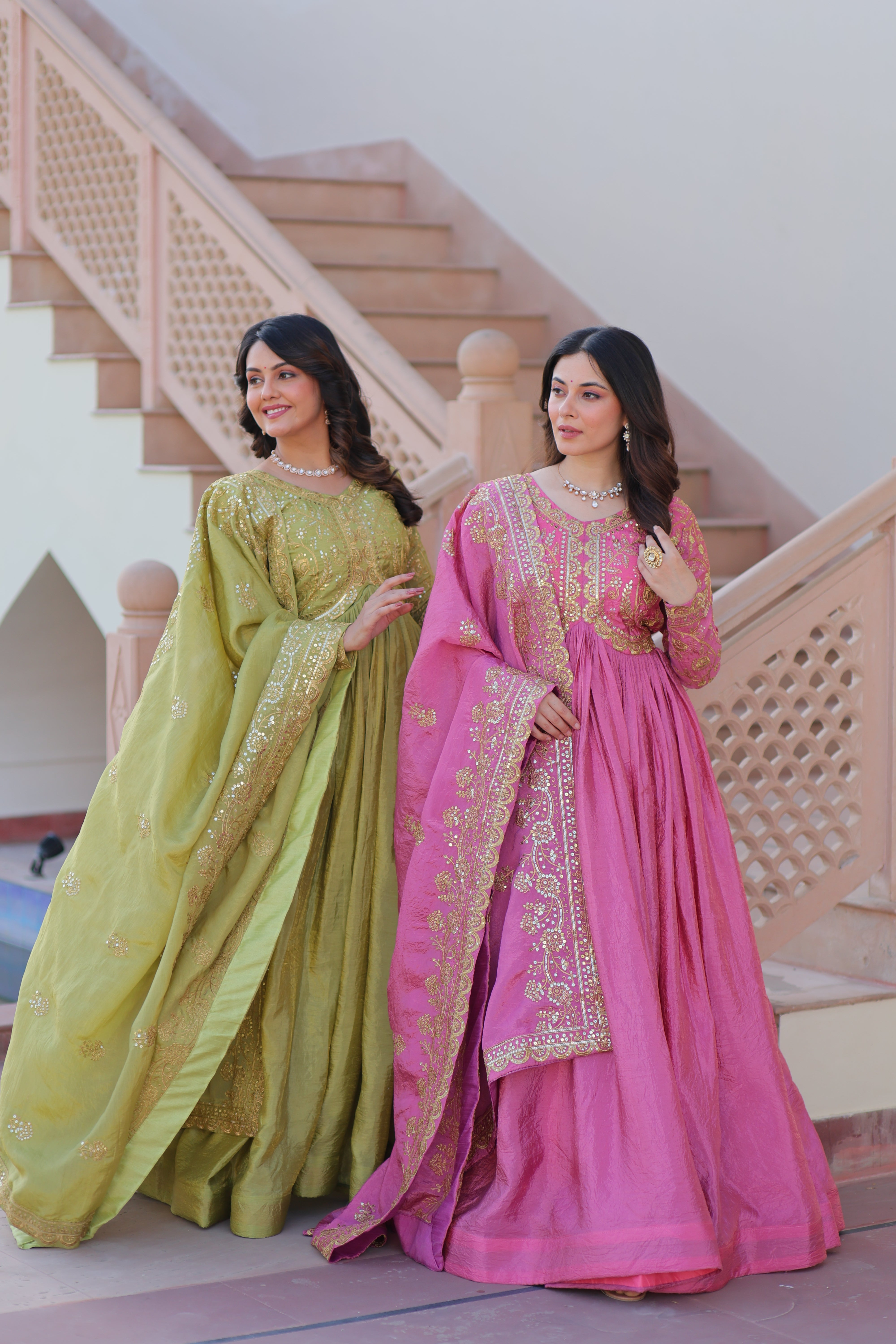Organza Mehendi Wear Gown With Dupatta