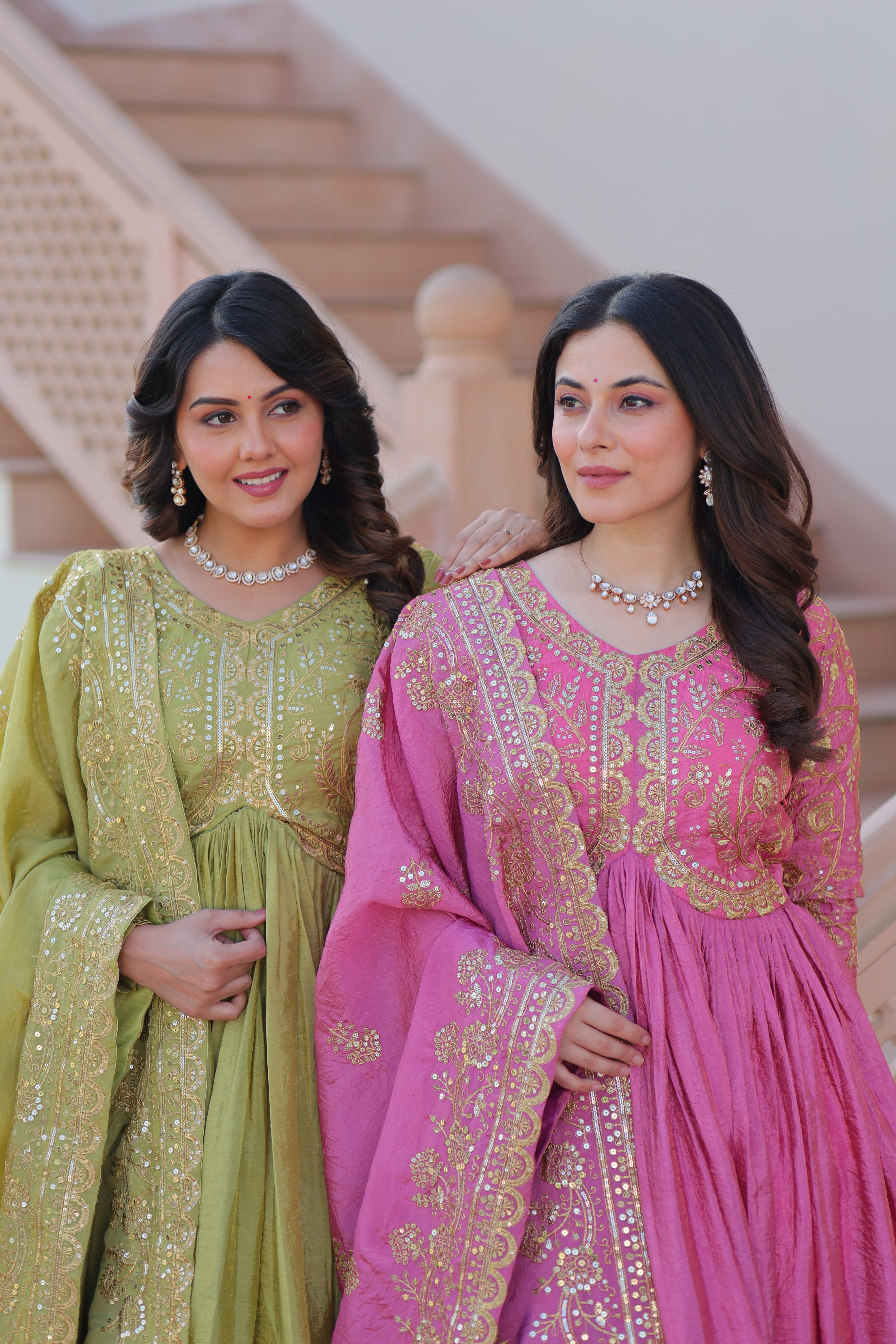 Organza Mehendi Wear Gown With Dupatta