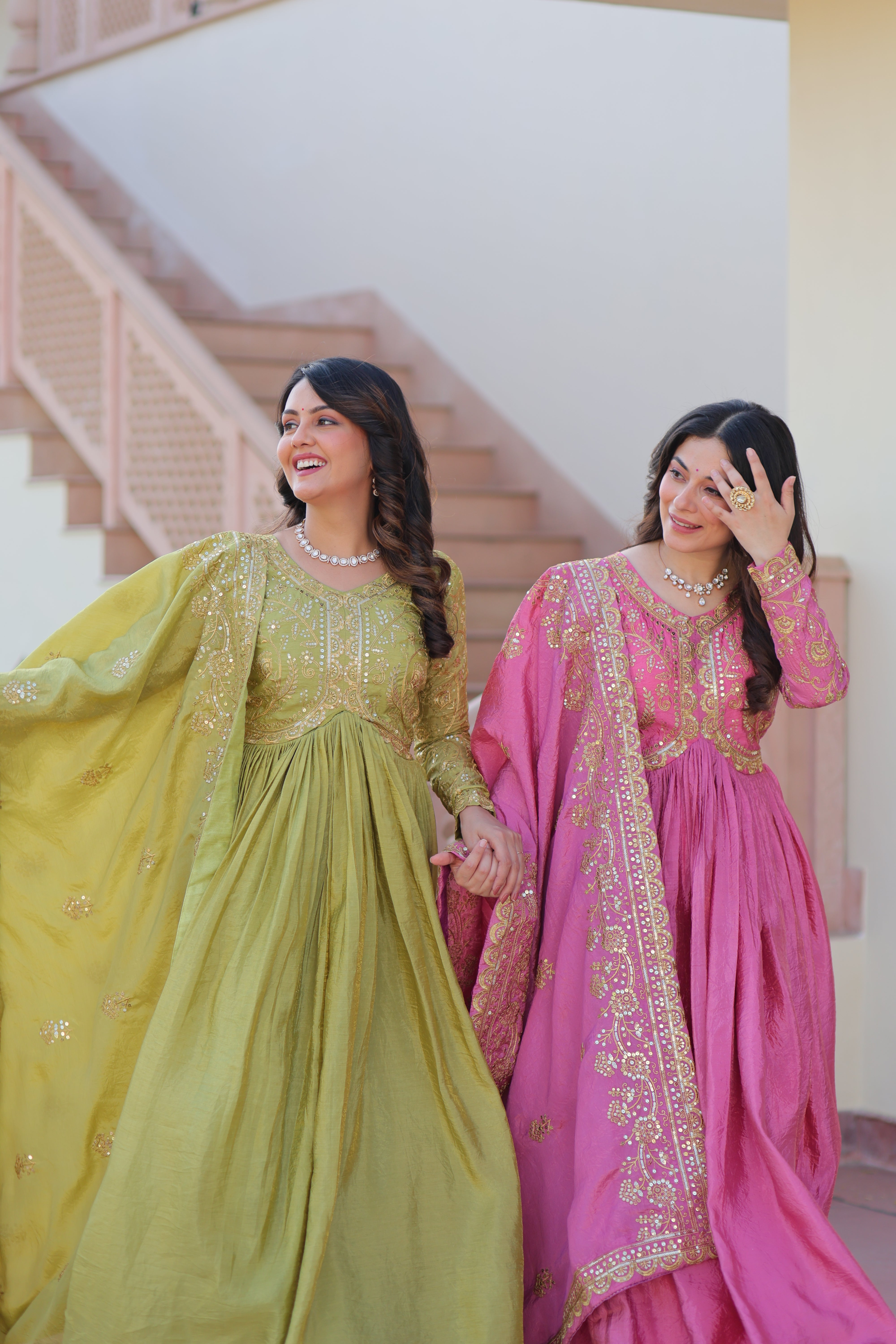 Organza Mehendi Wear Gown With Dupatta