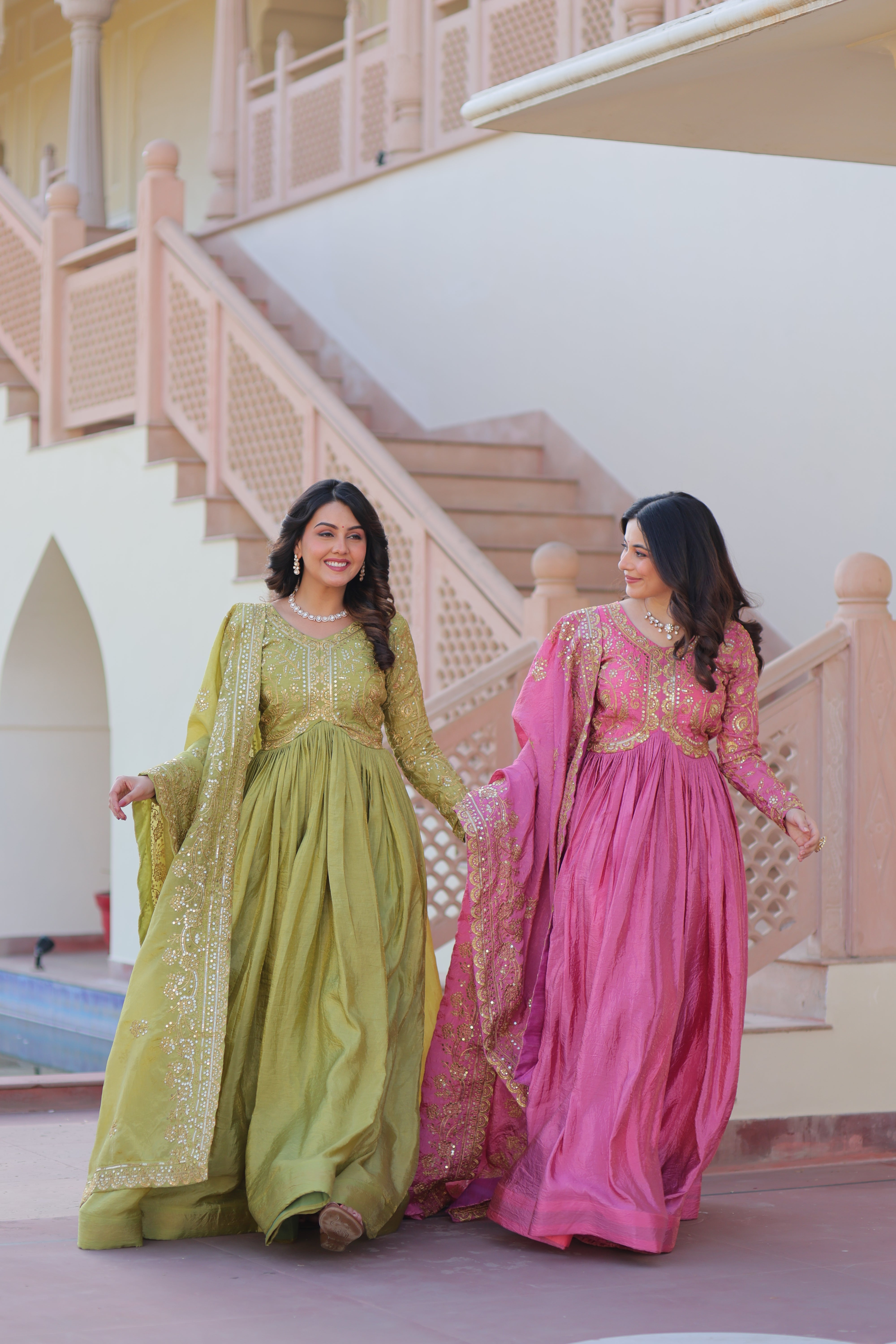 Organza Mehendi Wear Gown With Dupatta