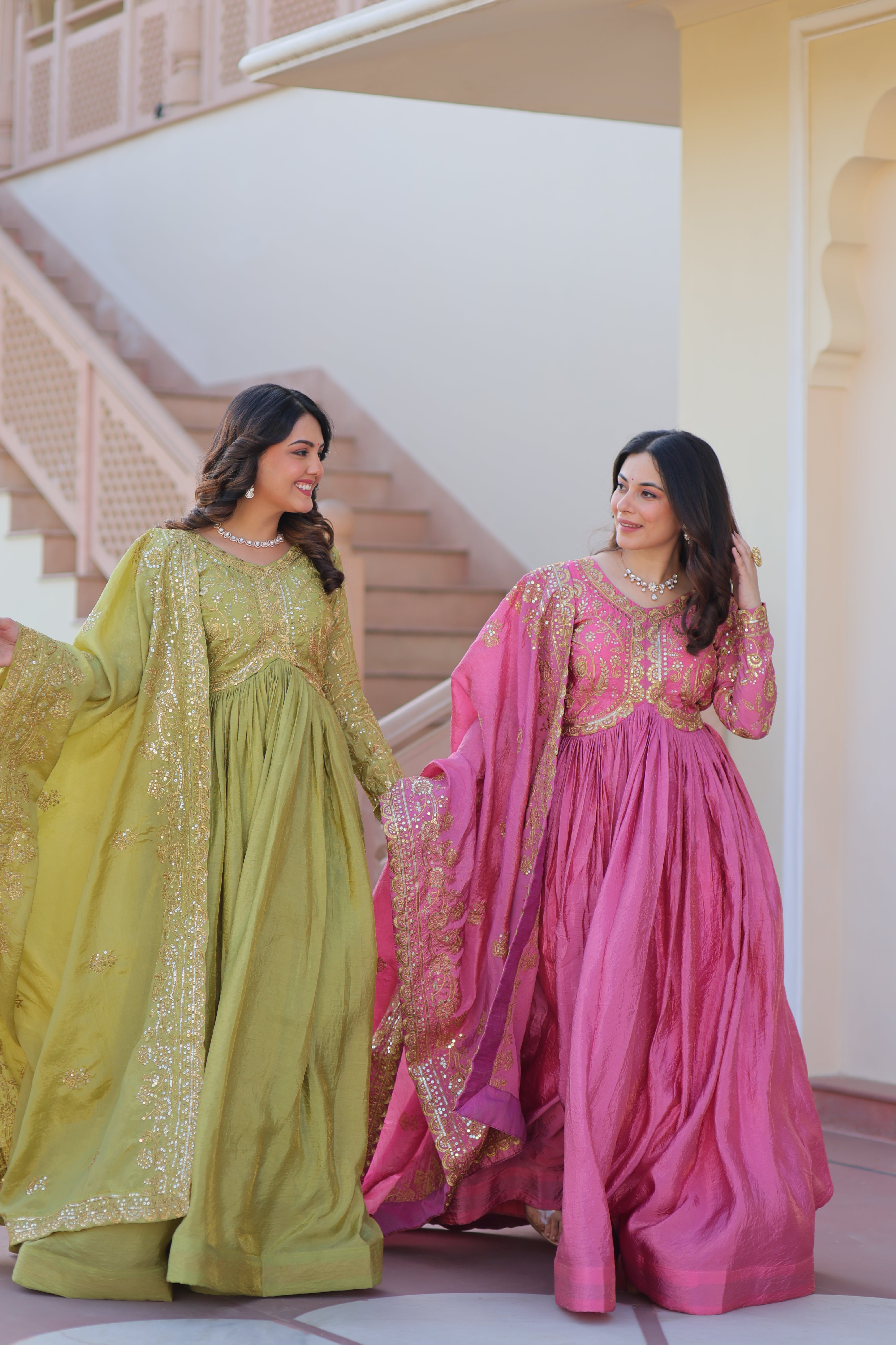 Organza Mehendi Wear Gown With Dupatta