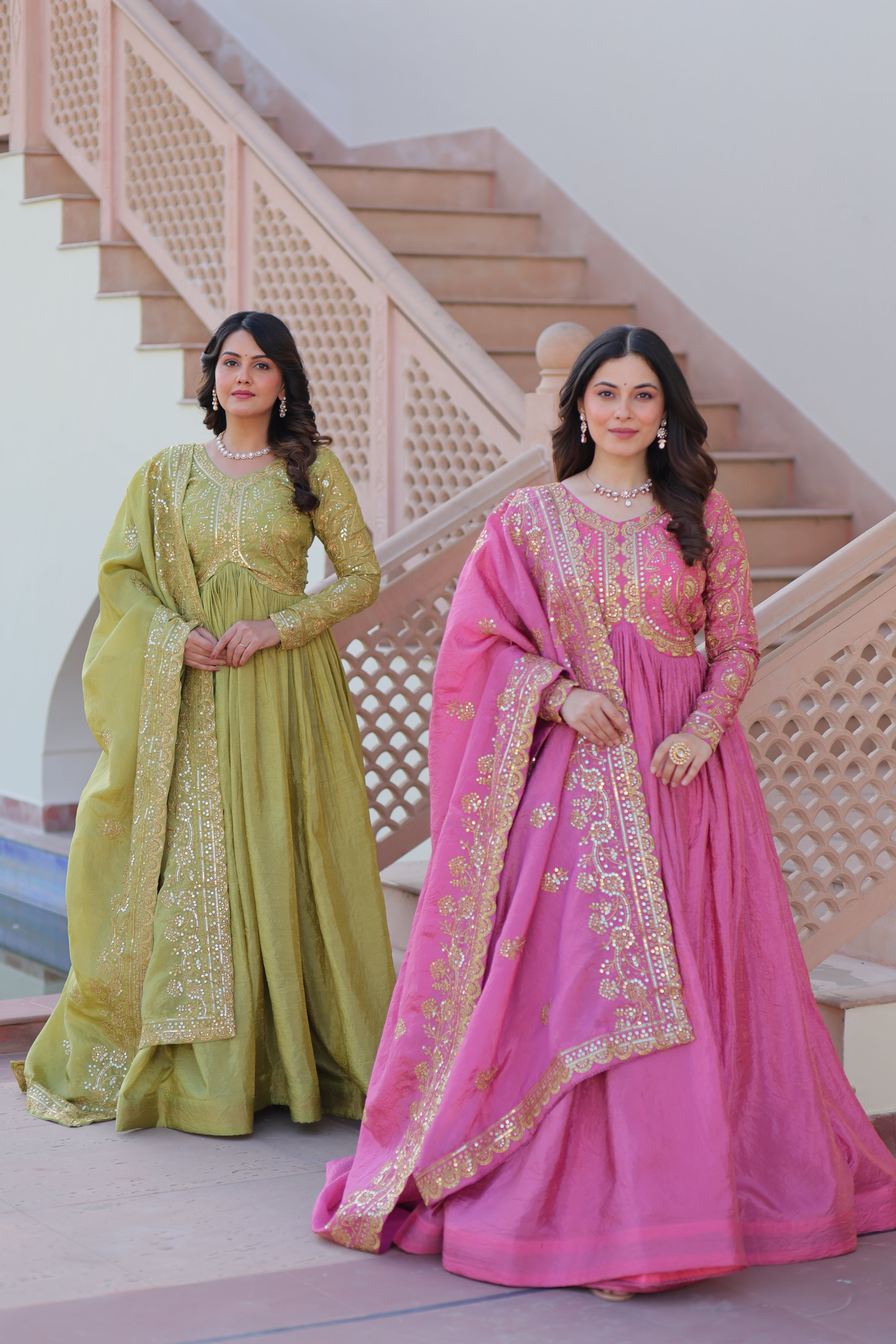 Organza Mehendi Wear Gown With Dupatta