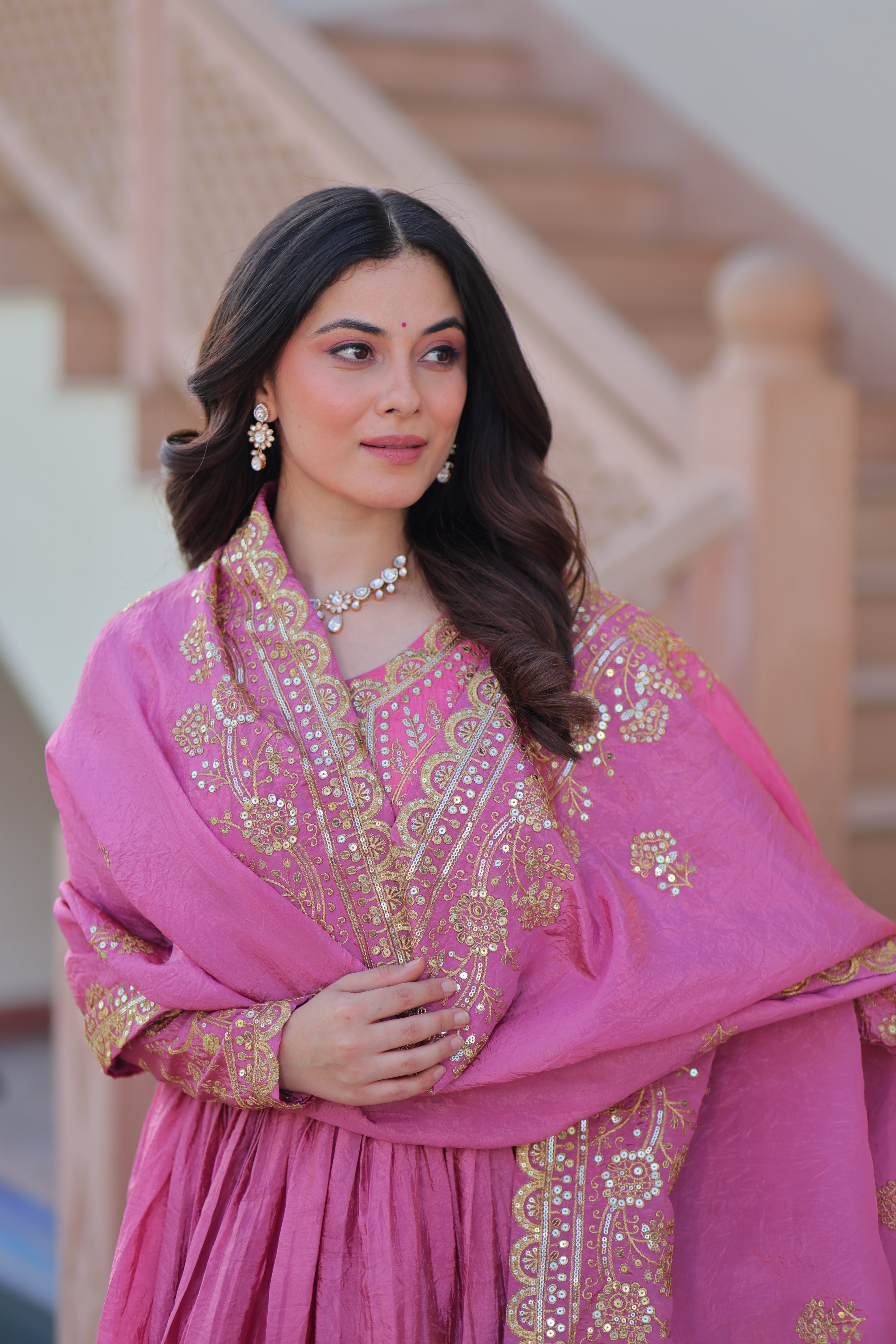Organza Mehendi Wear Gown With Dupatta