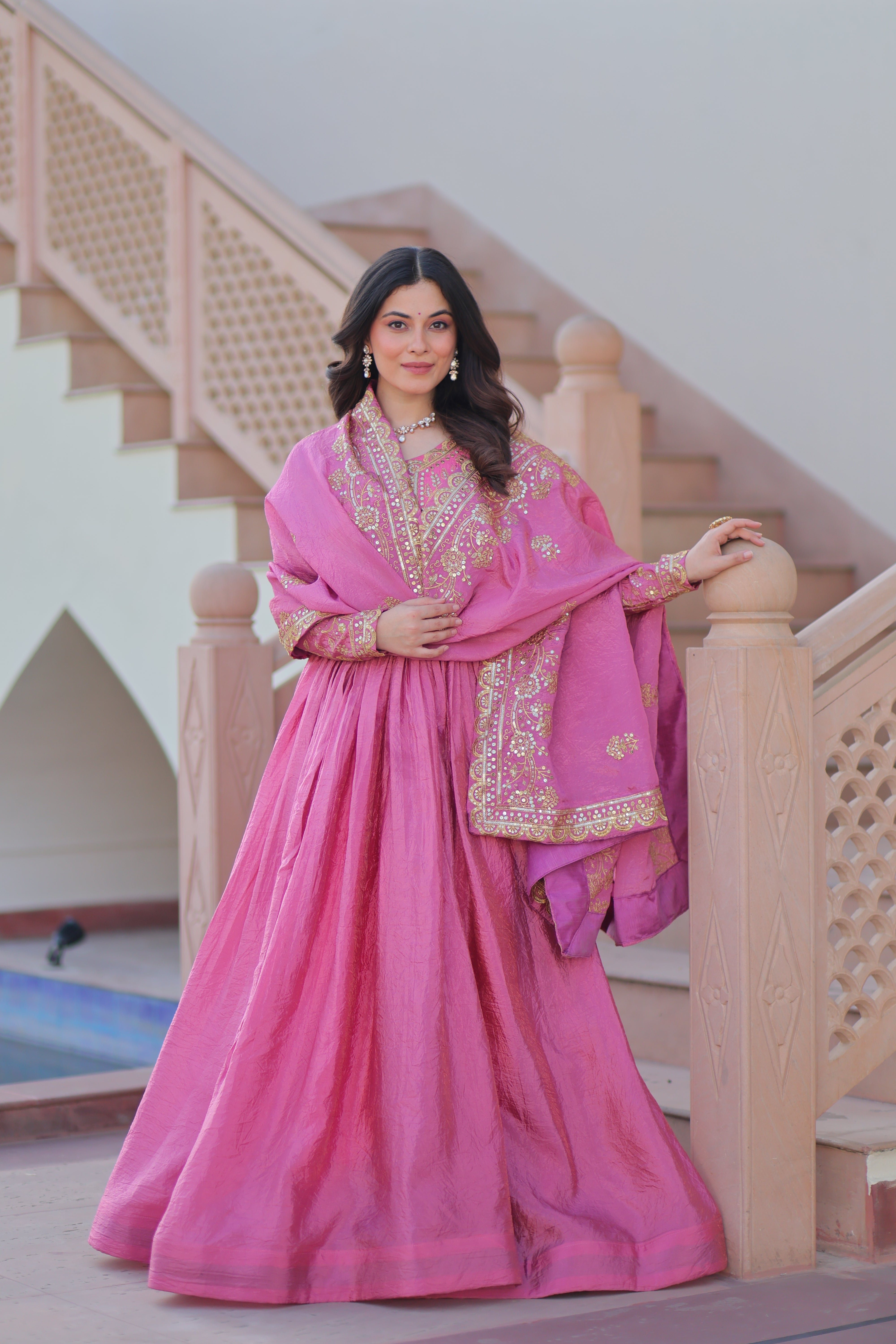 Organza Mehendi Wear Gown With Dupatta