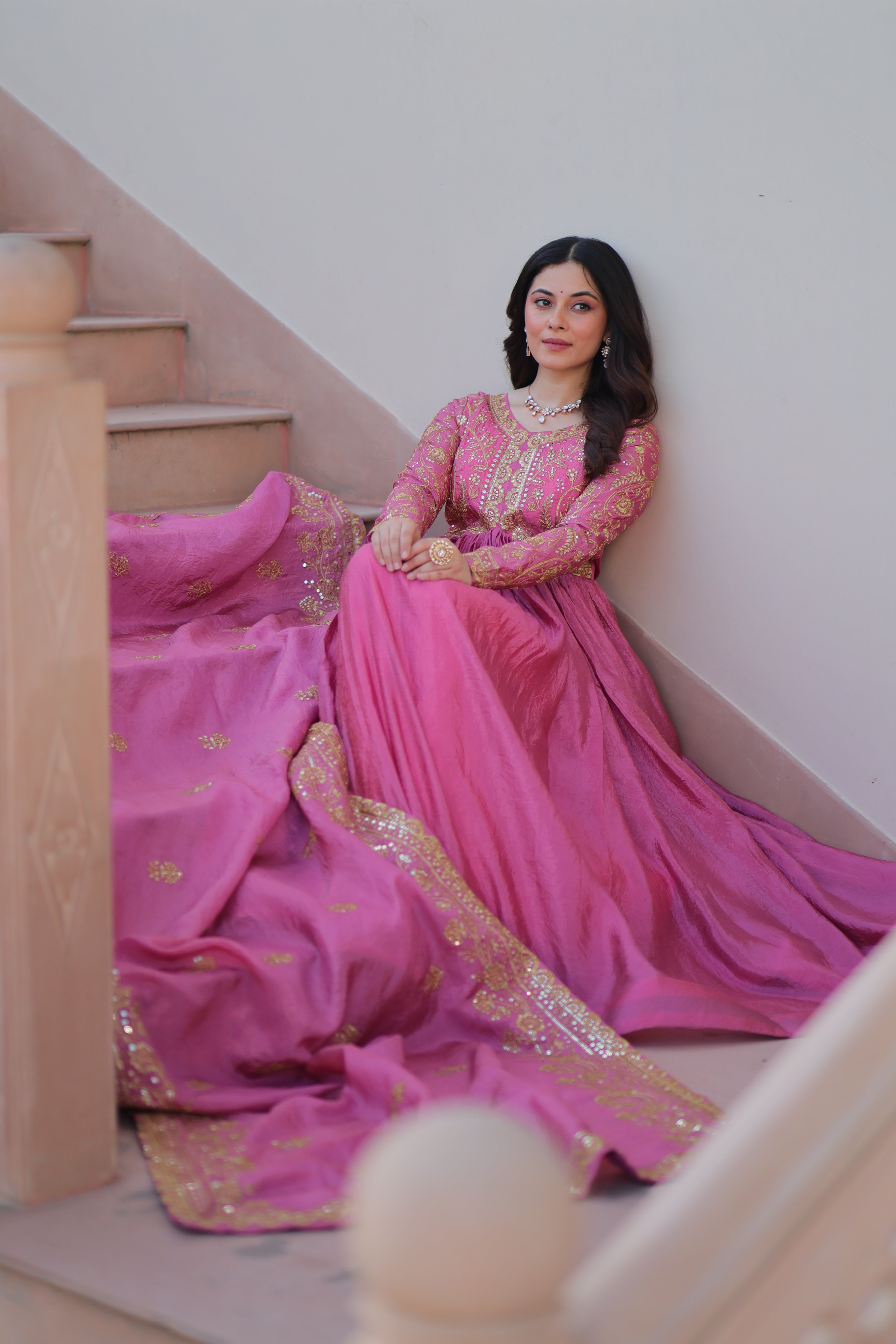 Organza Mehendi Wear Gown With Dupatta