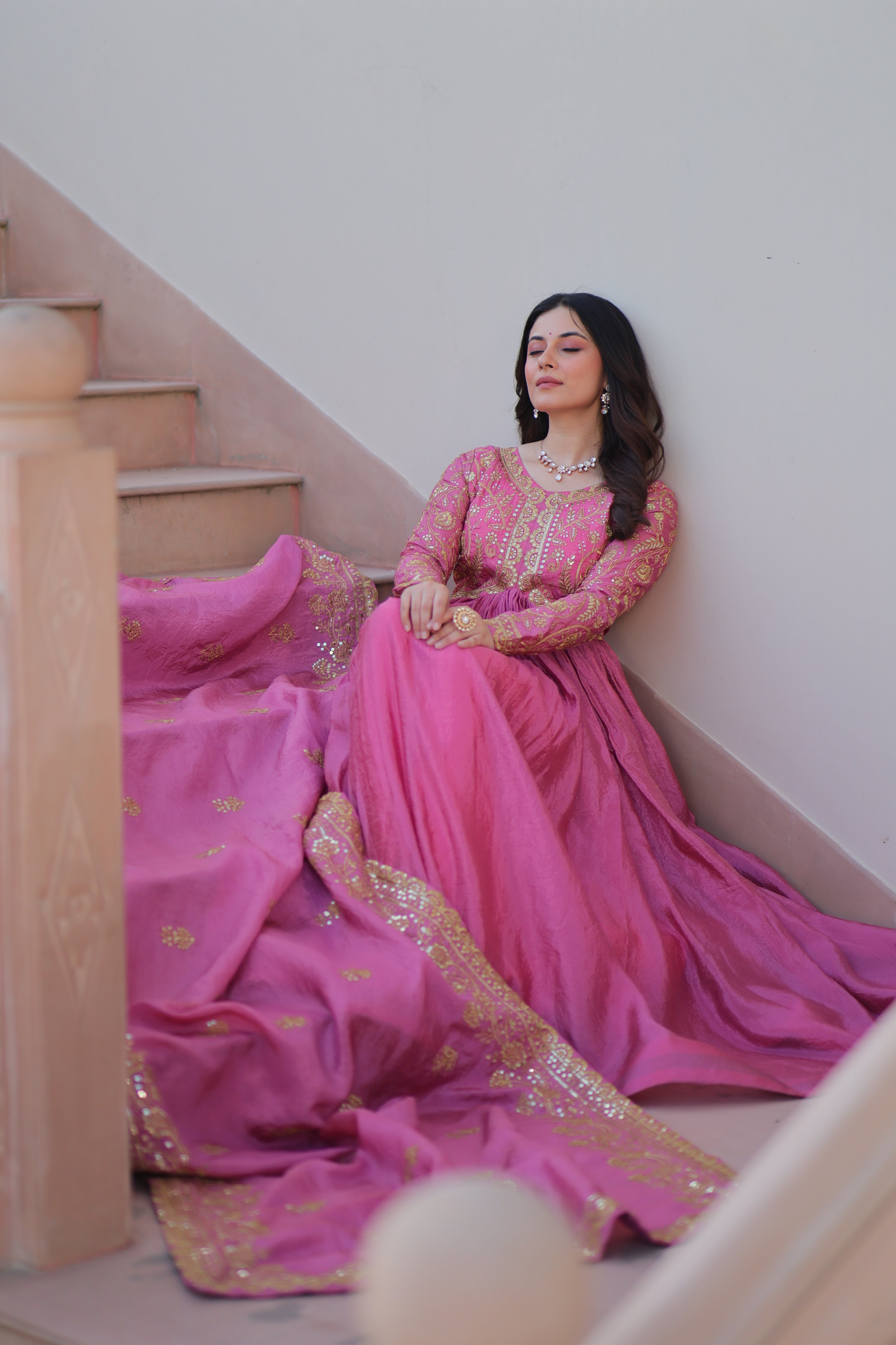 Organza Mehendi Wear Gown With Dupatta