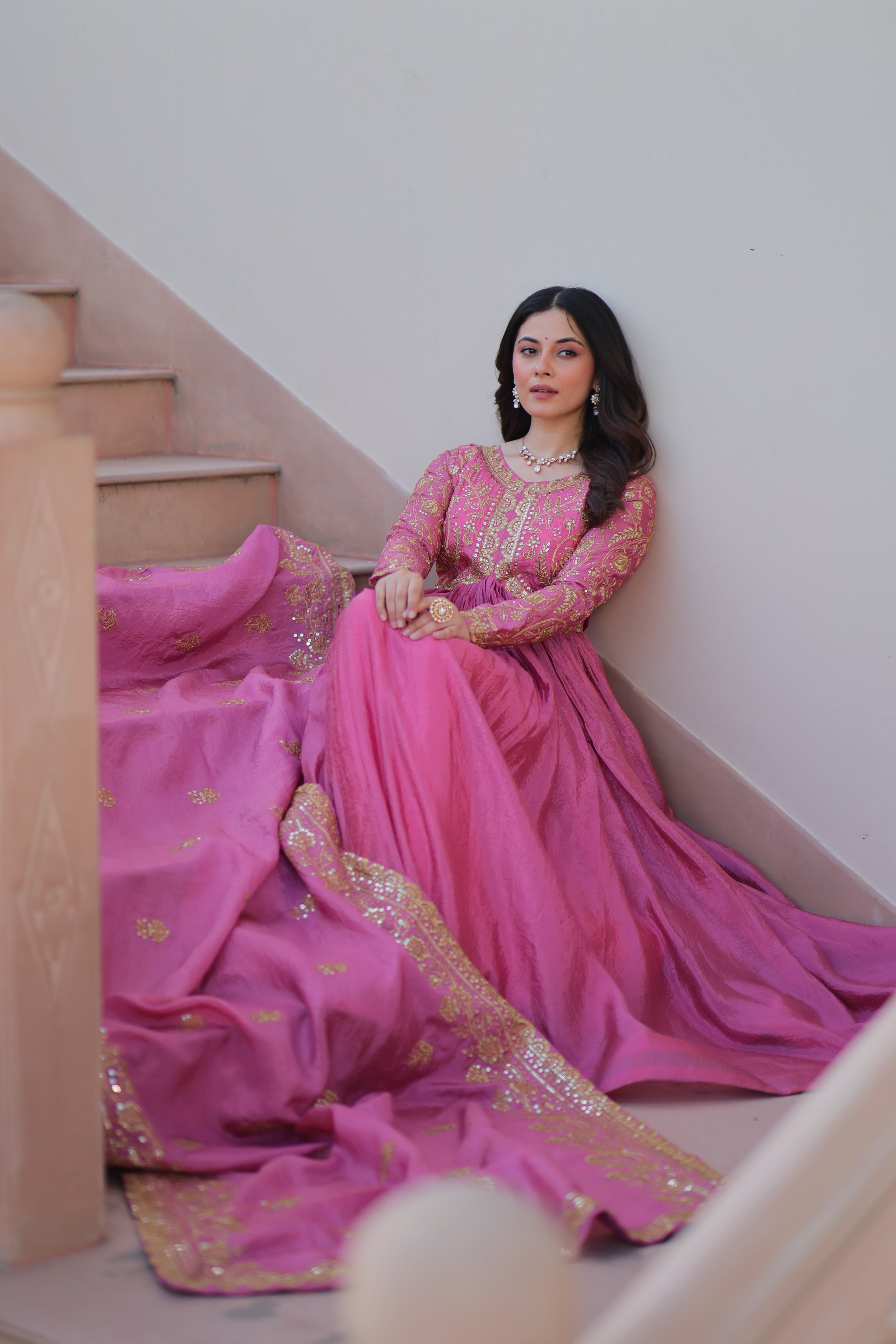 Organza Mehendi Wear Gown With Dupatta