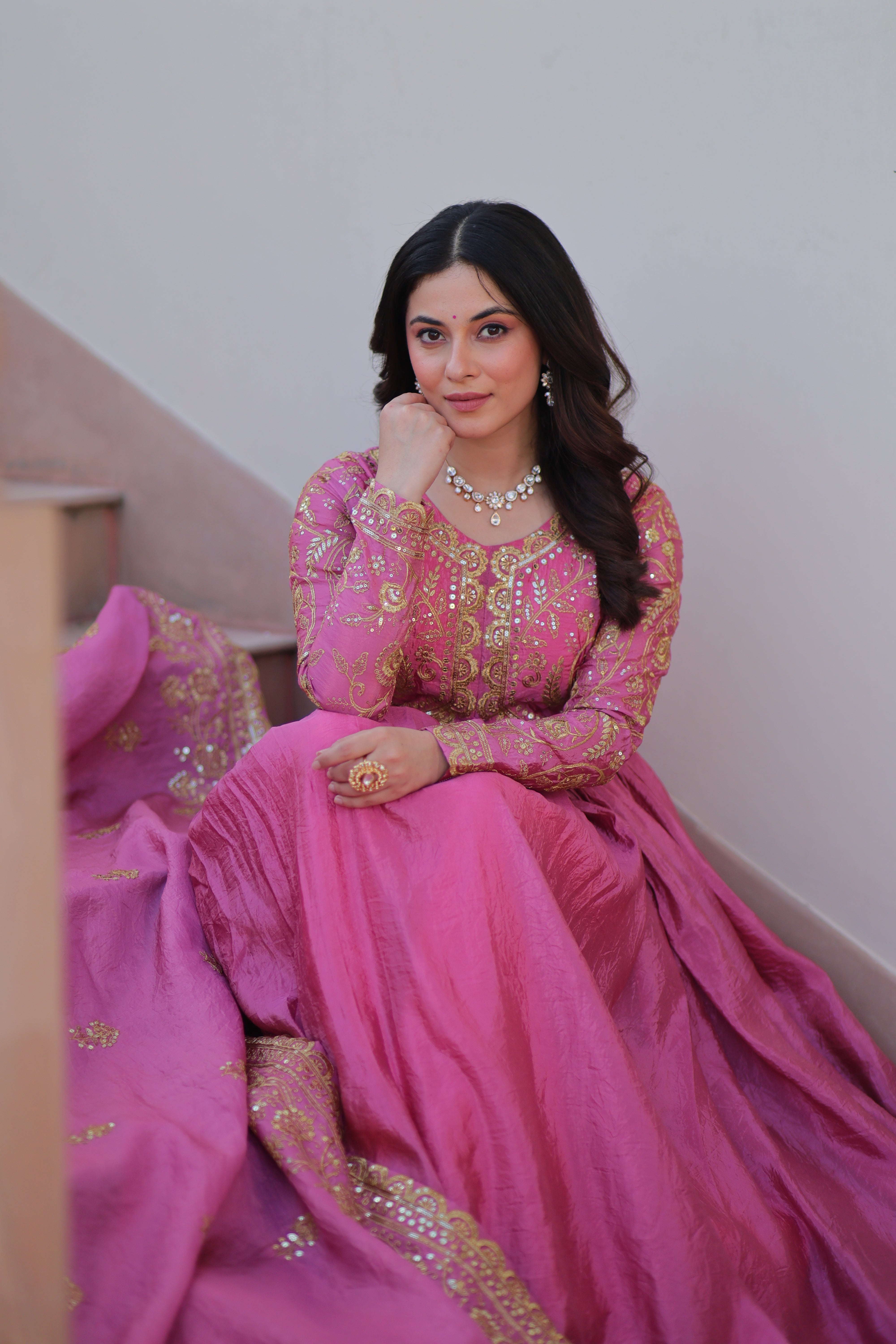 Organza Mehendi Wear Gown With Dupatta