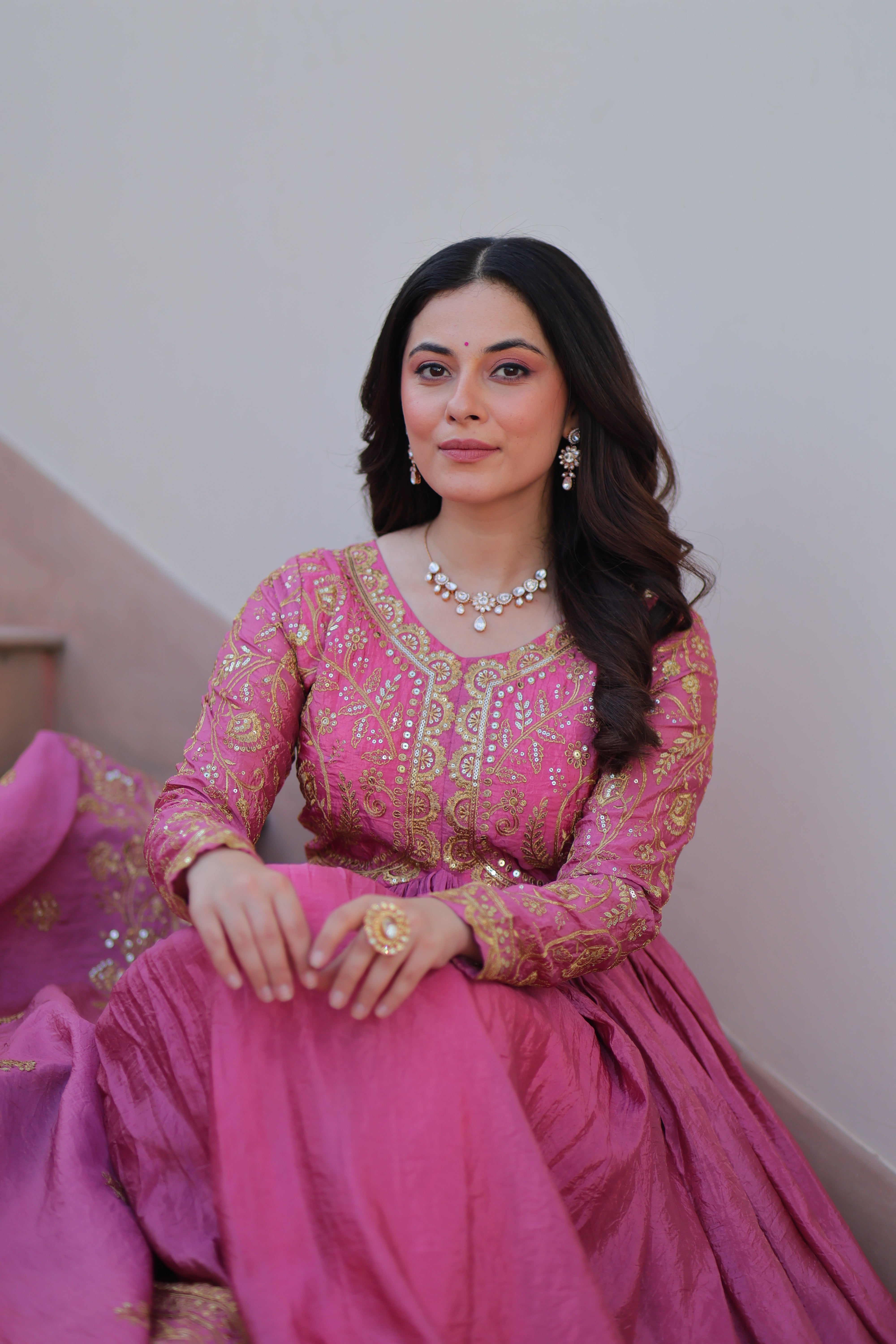 Organza Mehendi Wear Gown With Dupatta