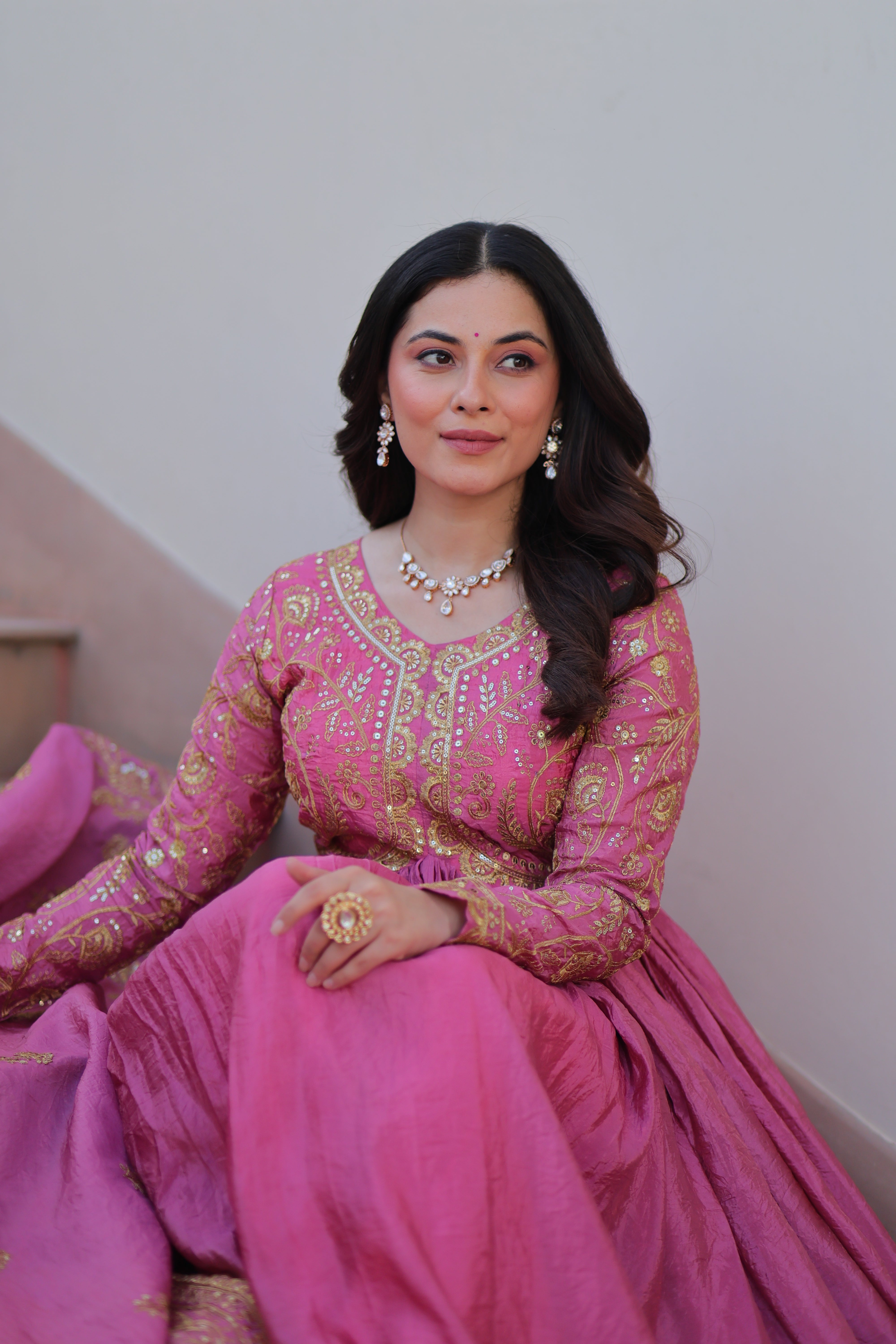Organza Mehendi Wear Gown With Dupatta