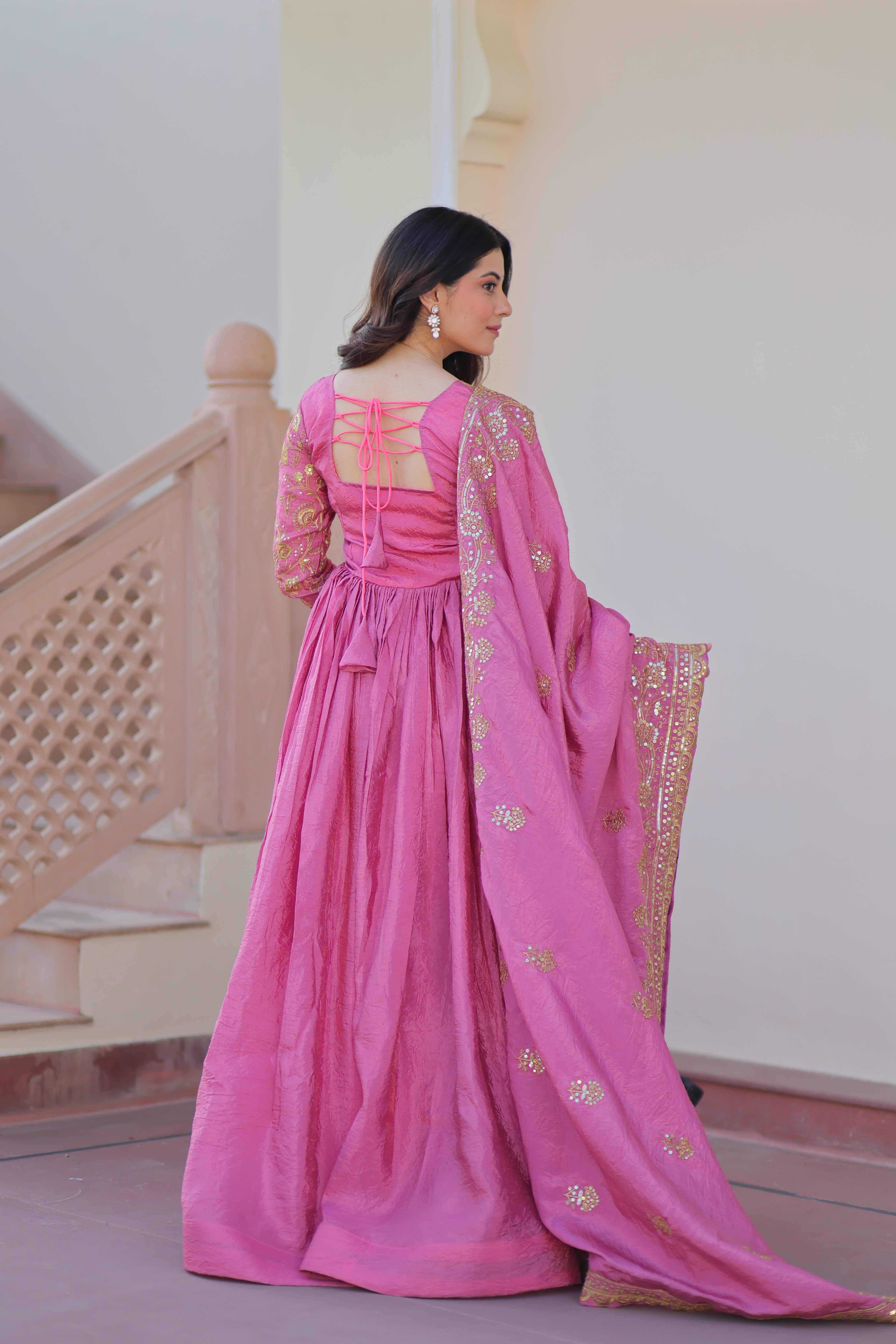Organza Mehendi Wear Gown With Dupatta