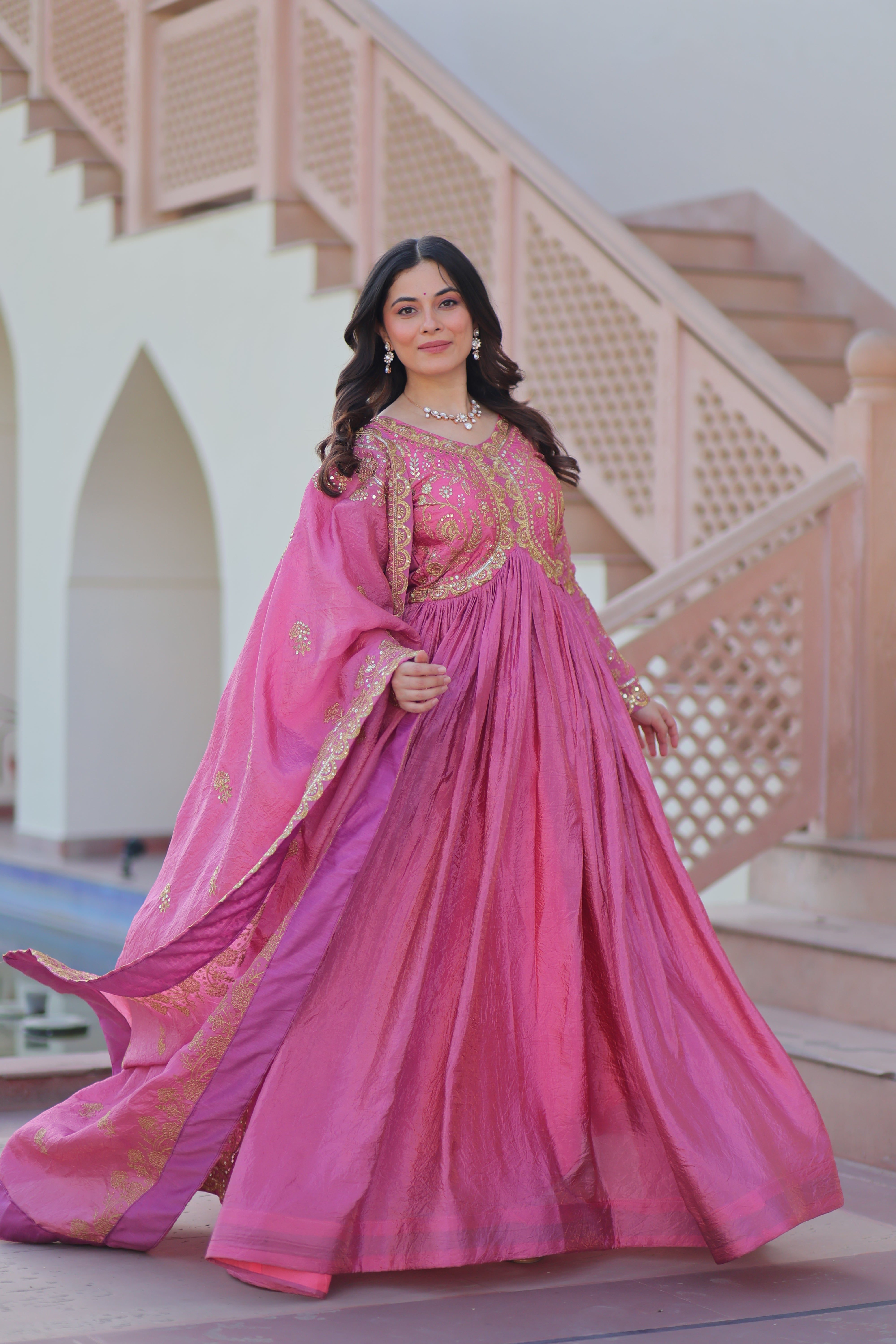 Organza Mehendi Wear Gown With Dupatta