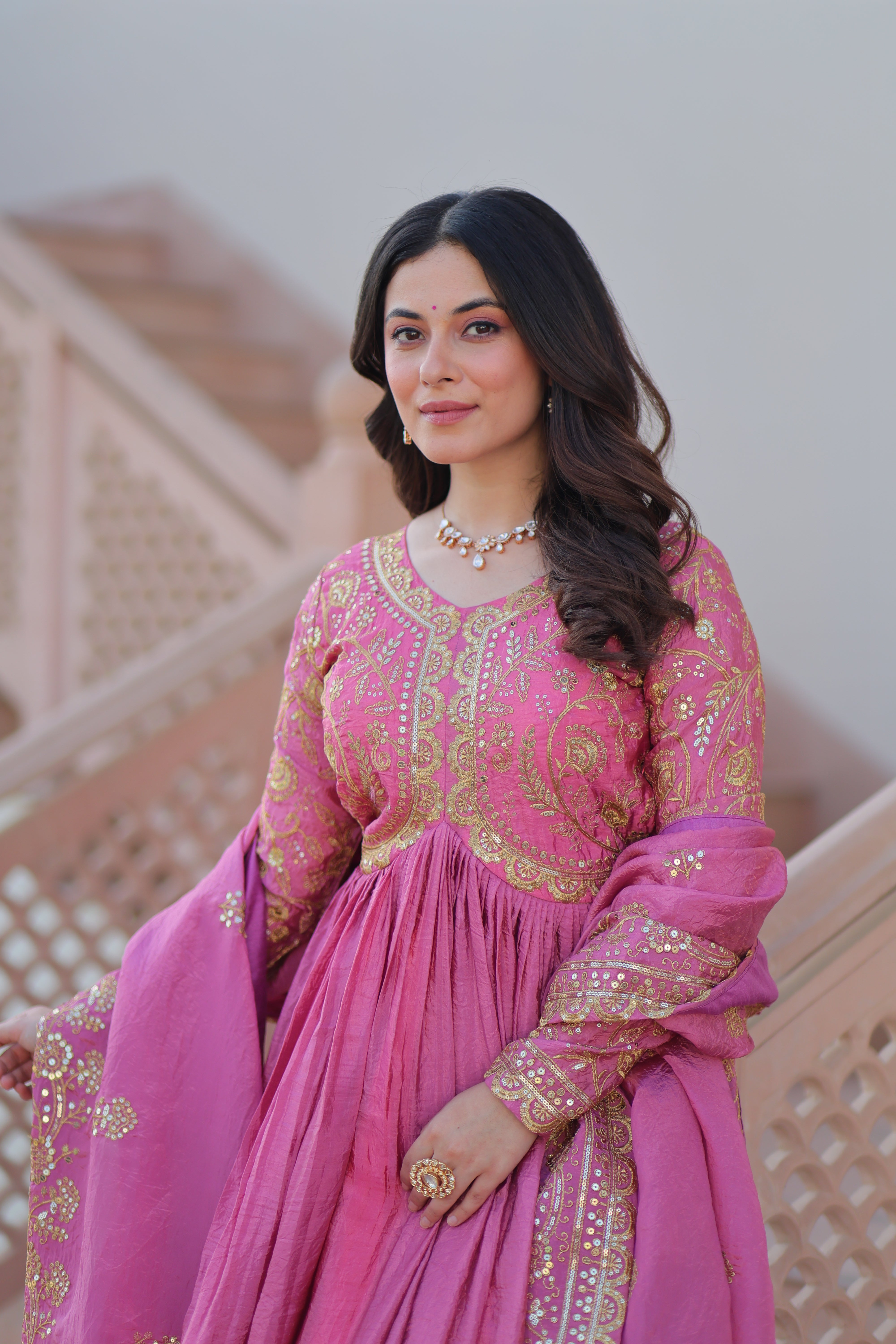 Organza Mehendi Wear Gown With Dupatta