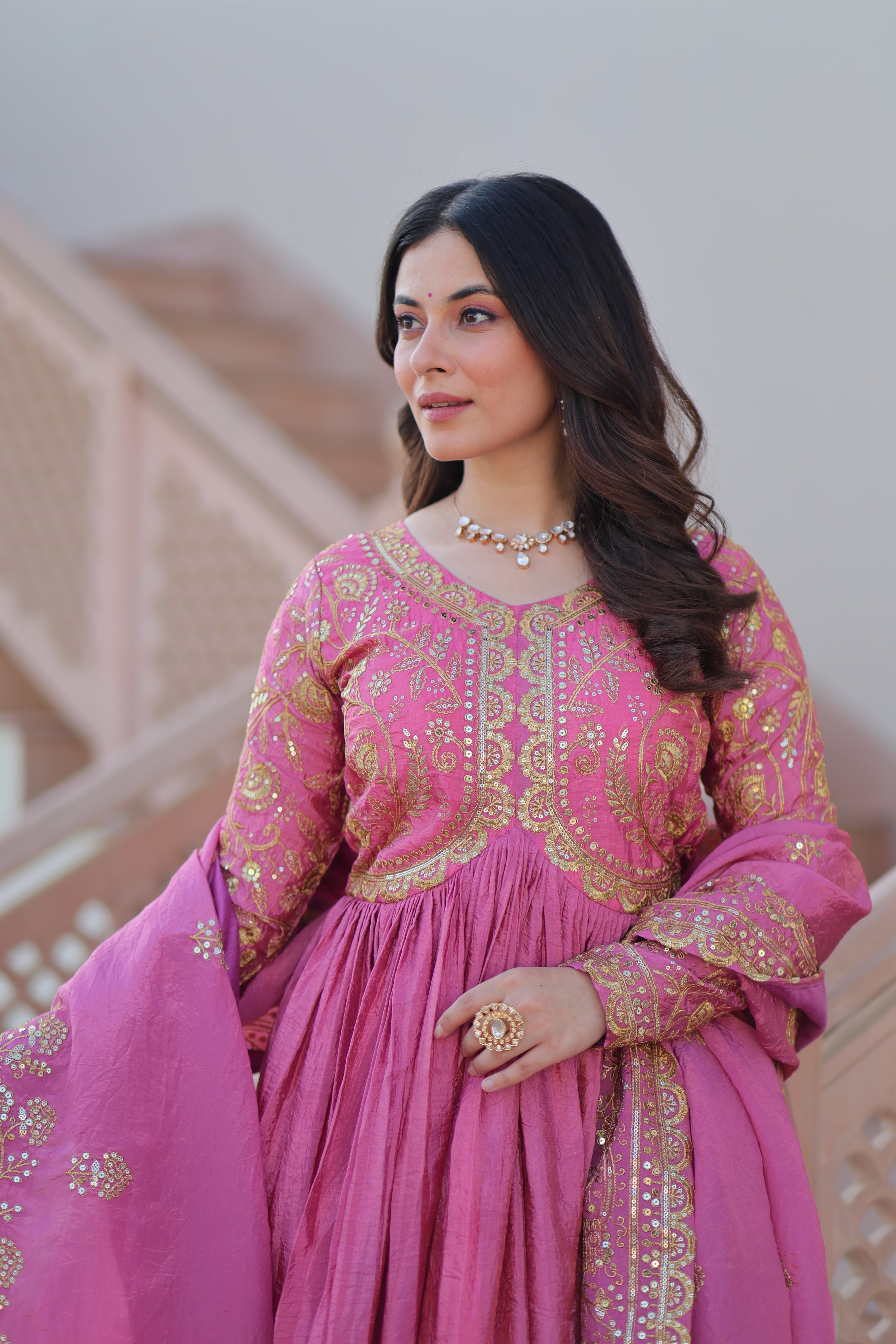 Organza Mehendi Wear Gown With Dupatta
