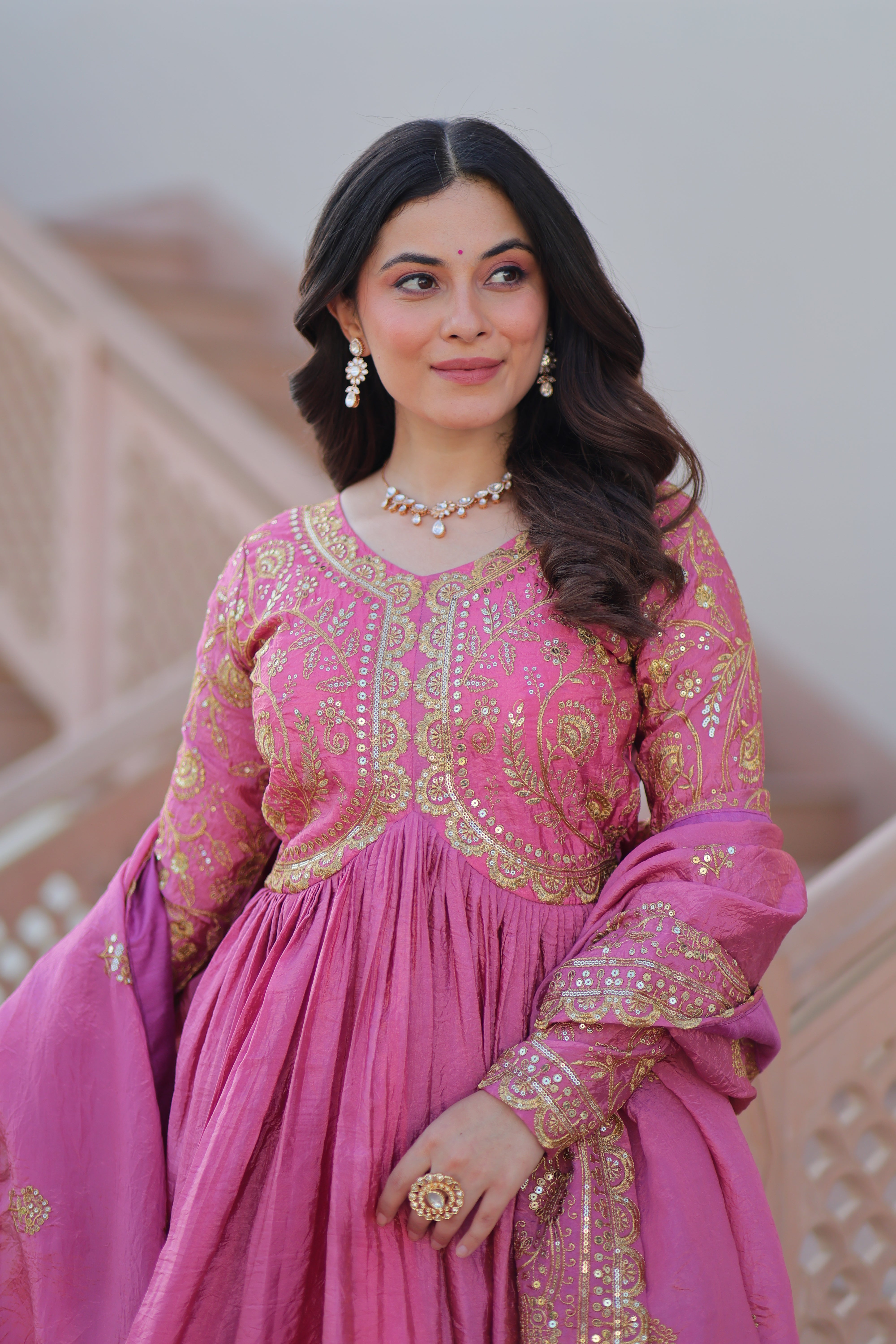 Organza Mehendi Wear Gown With Dupatta
