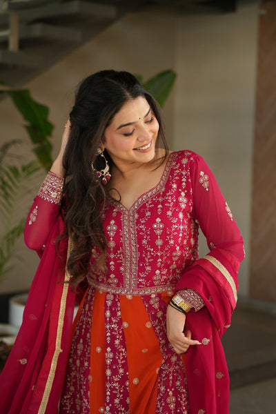 Pink Polished Georgette Sequins Embroidered Gown With Dupatta