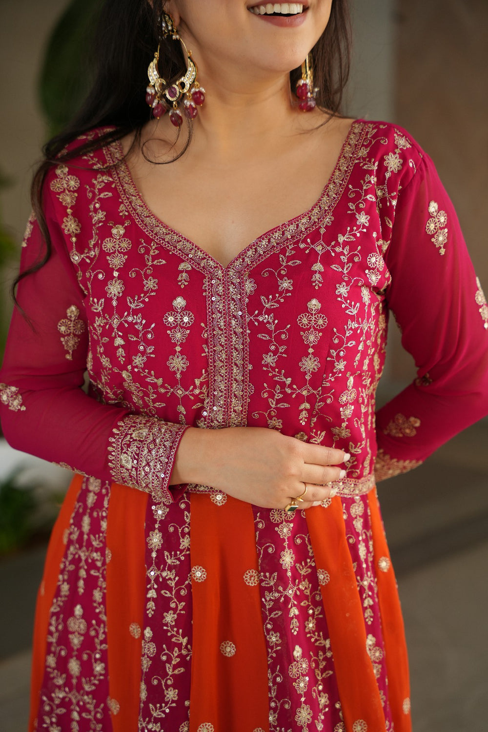 Pink Polished Georgette Sequins Embroidered Gown With Dupatta