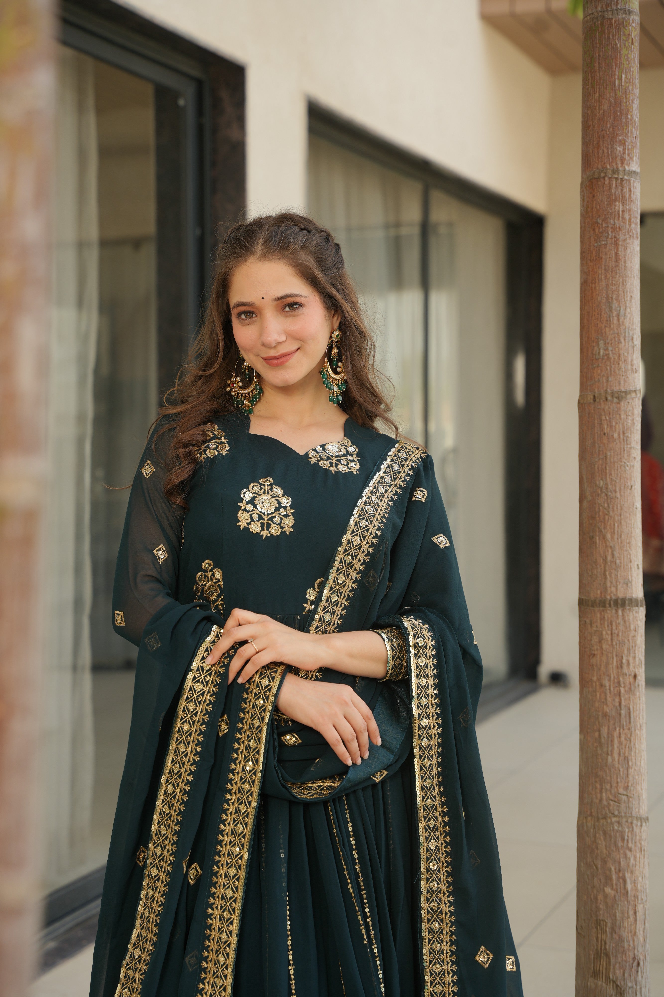 Sequins Embroidered Georgette Gown With Dupatta