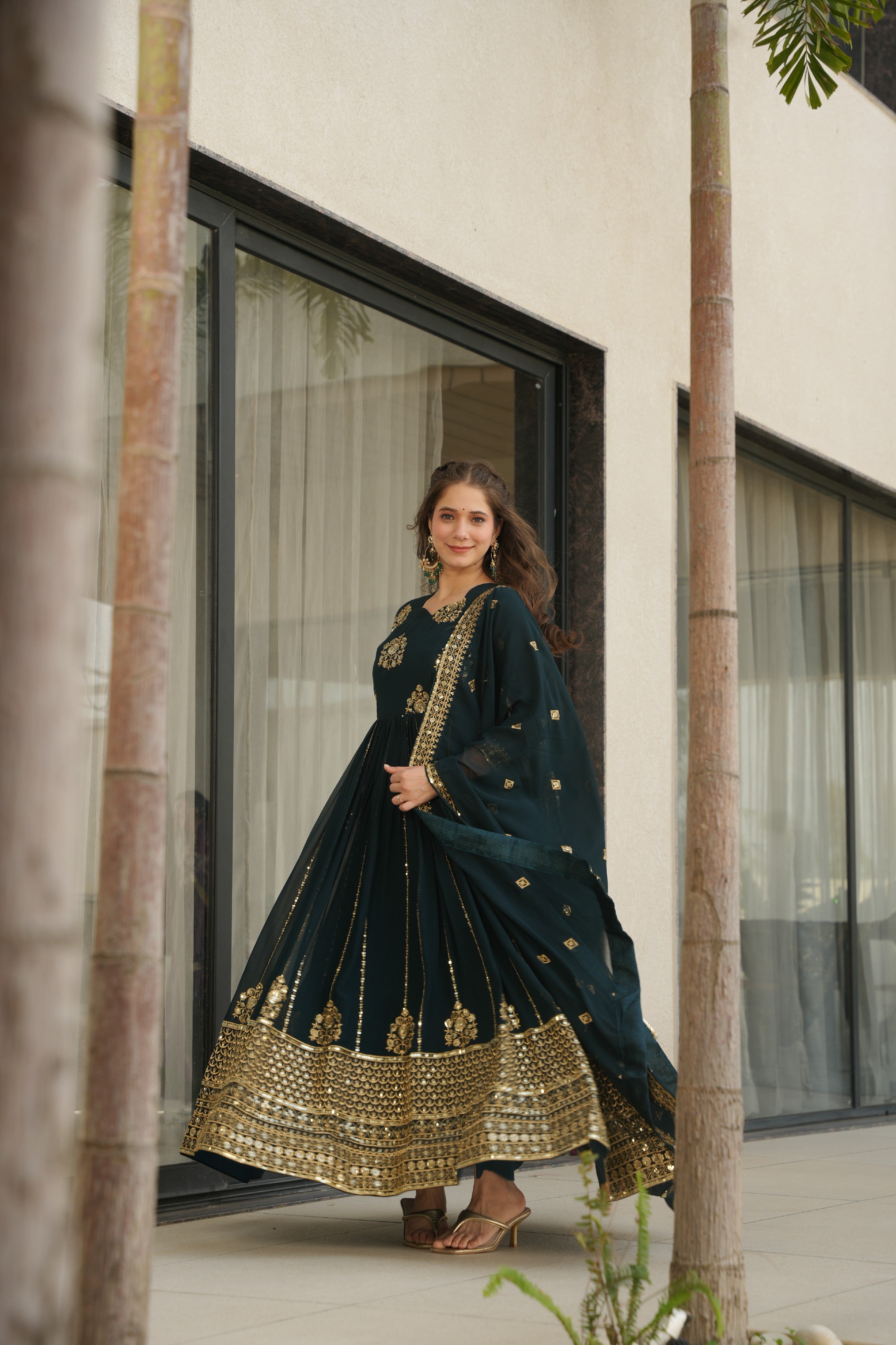 Sequins Embroidered Georgette Gown With Dupatta