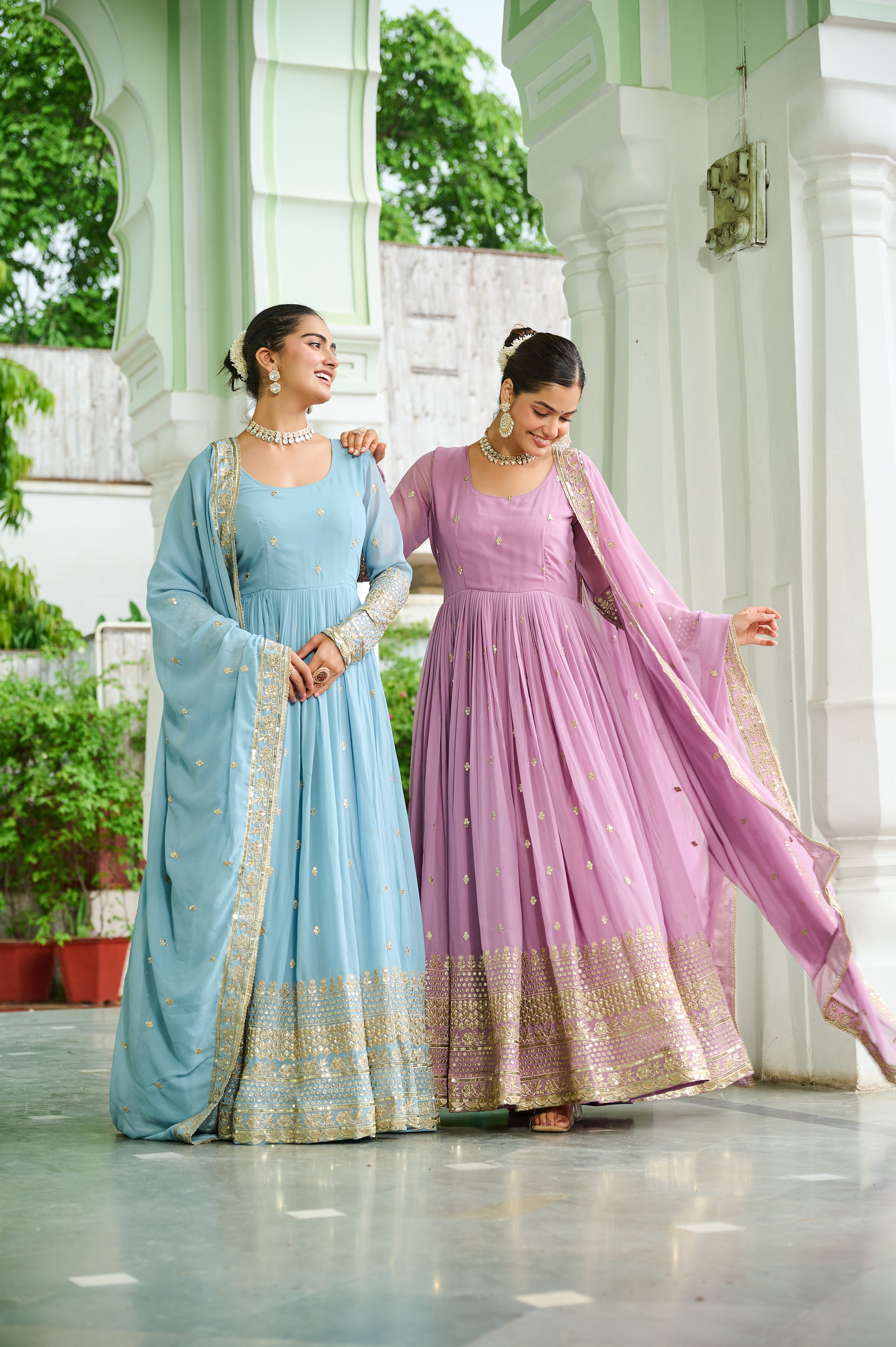 Georgette Embroidered Wedding Wear Gown With Dupatta