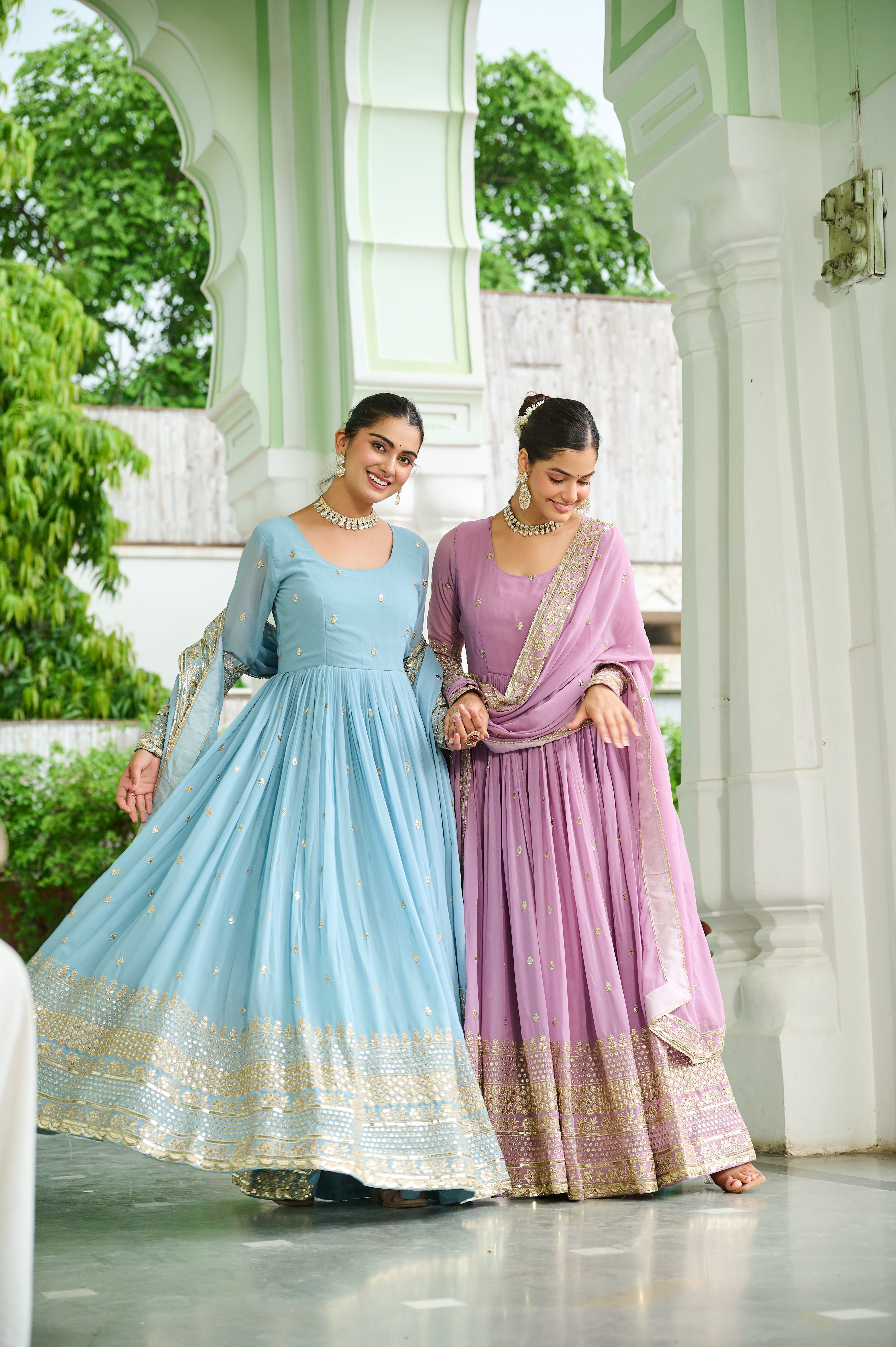 Georgette Embroidered Wedding Wear Gown With Dupatta