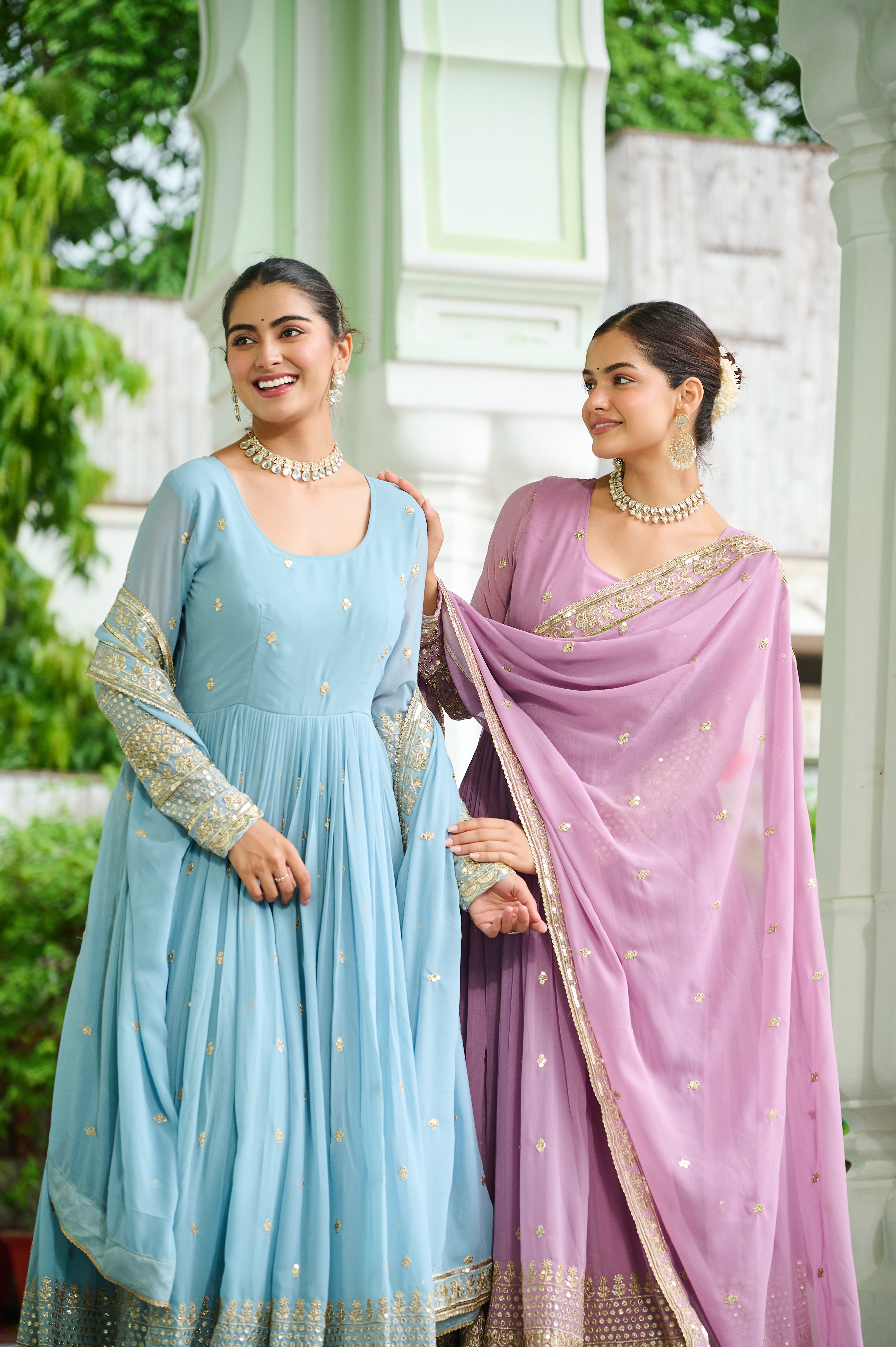 Georgette Embroidered Wedding Wear Gown With Dupatta