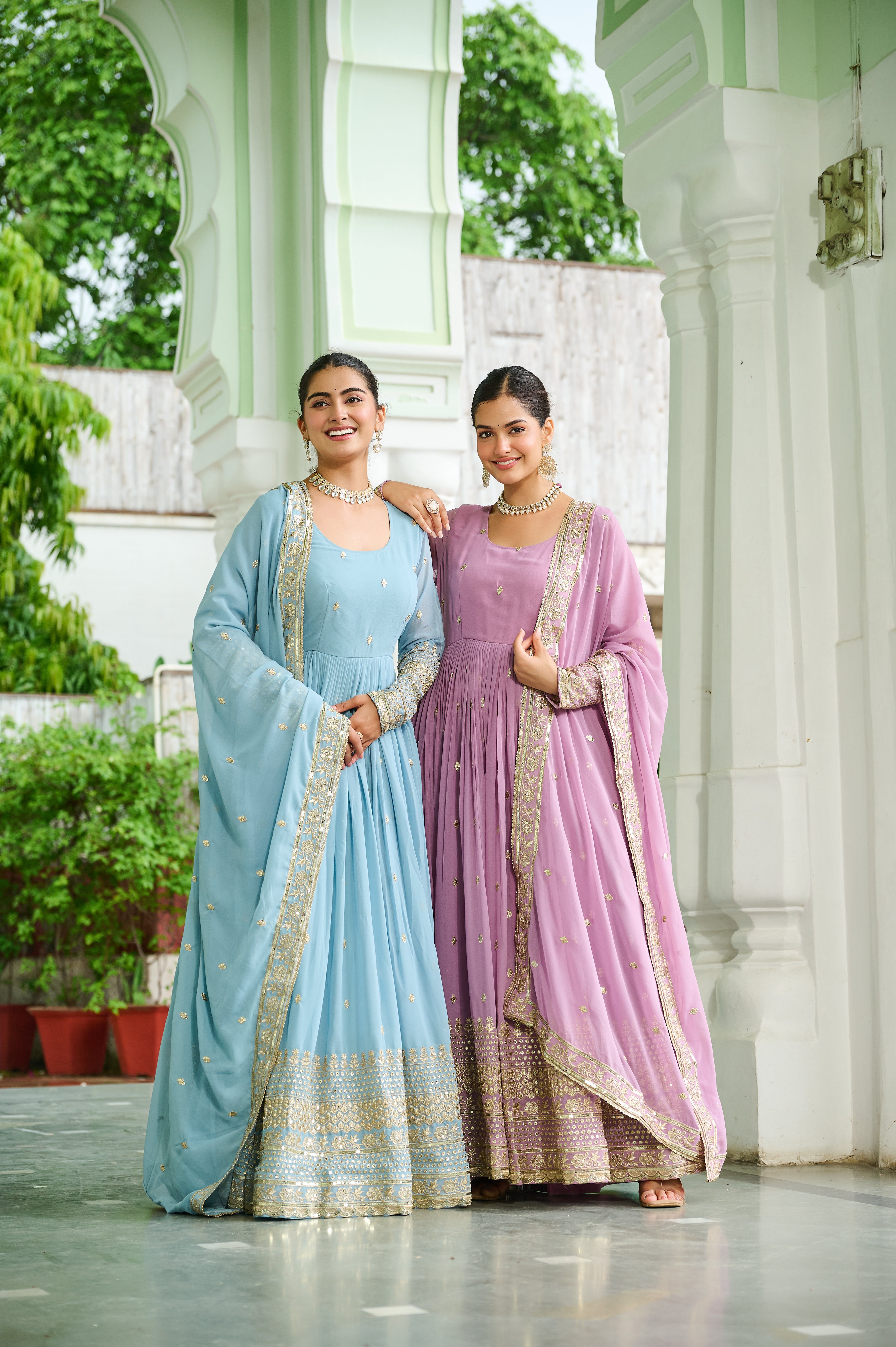 Georgette Embroidered Wedding Wear Gown With Dupatta
