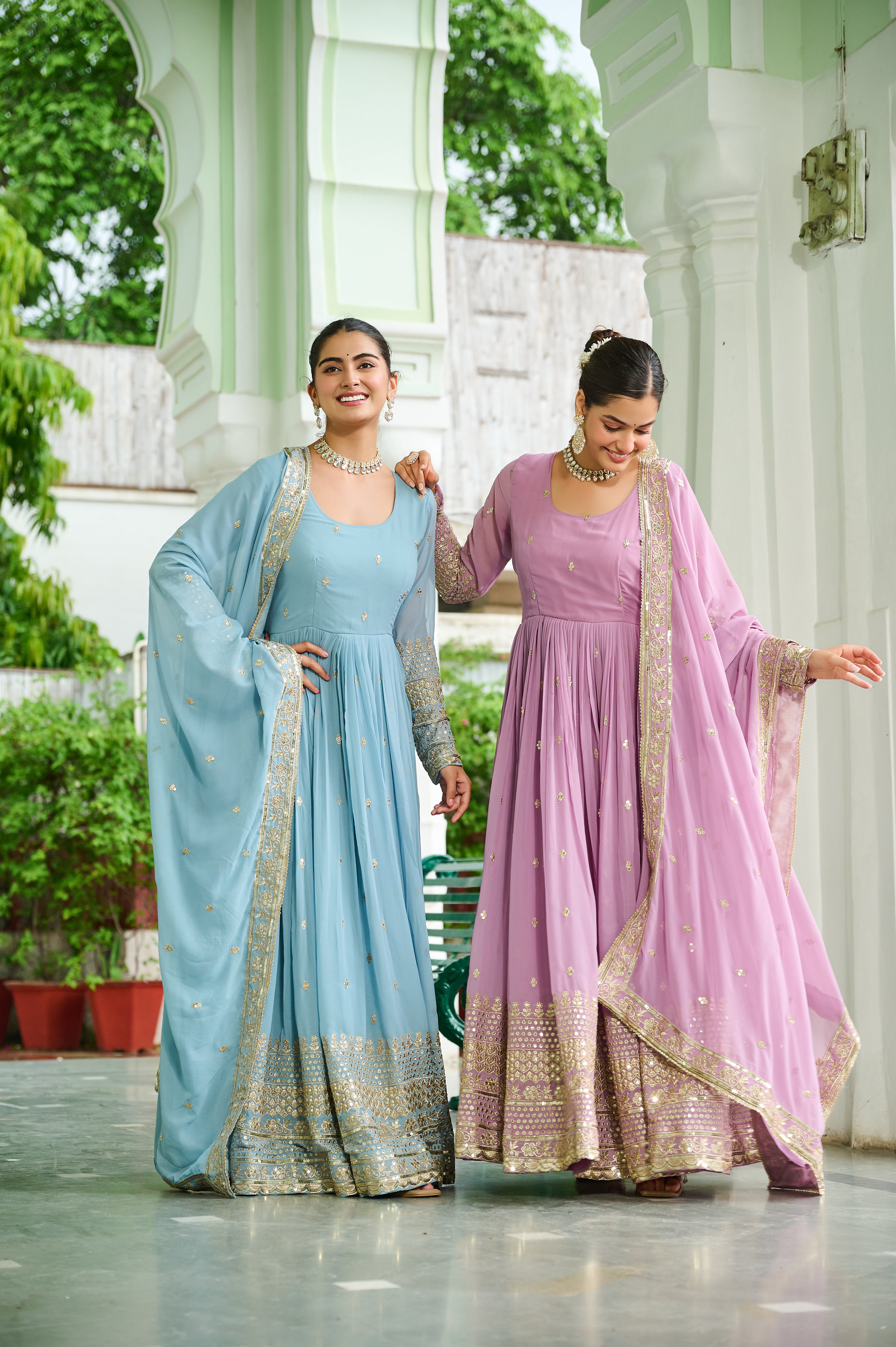 Georgette Embroidered Wedding Wear Gown With Dupatta