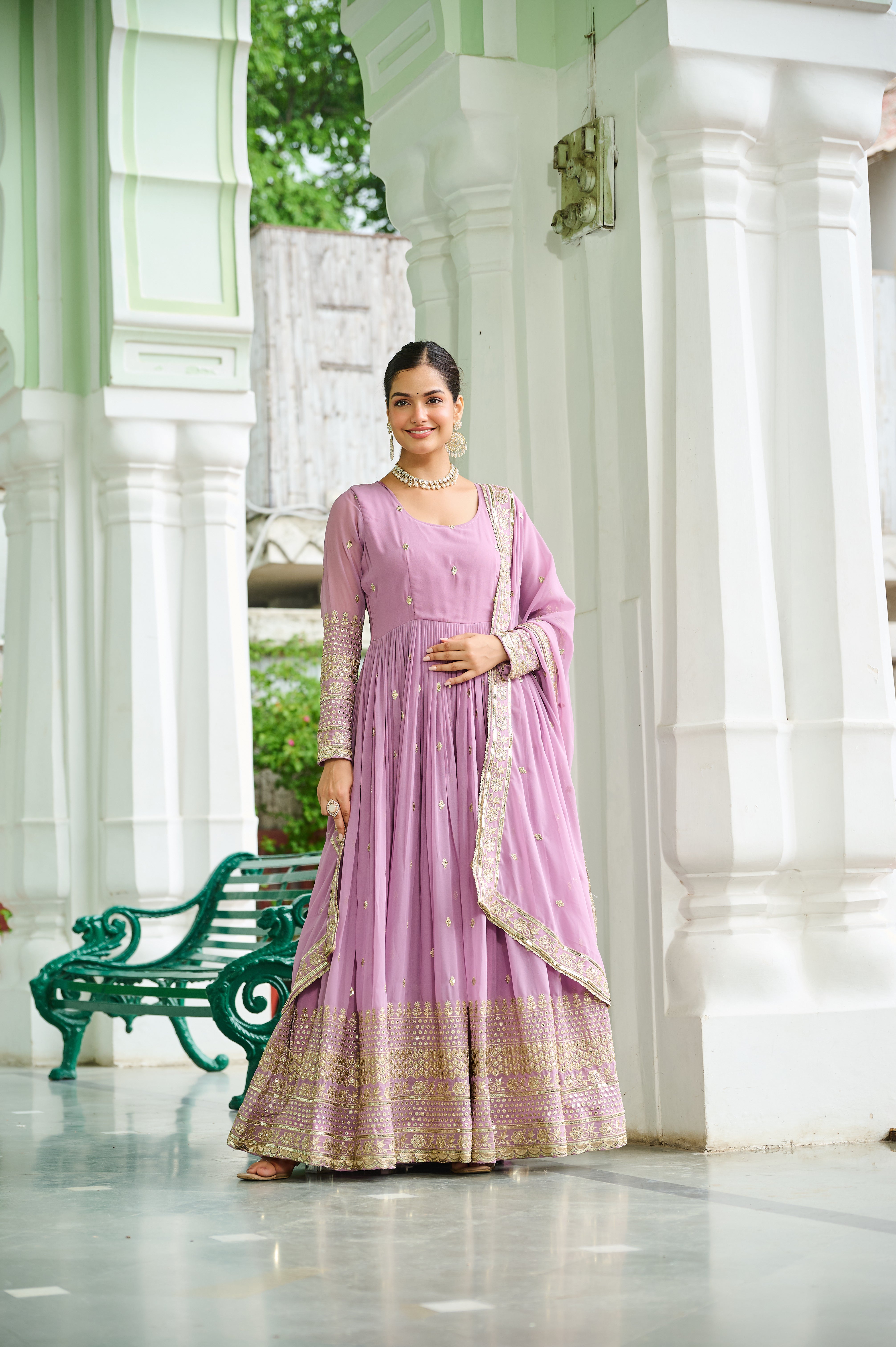 Georgette Embroidered Wedding Wear Gown With Dupatta