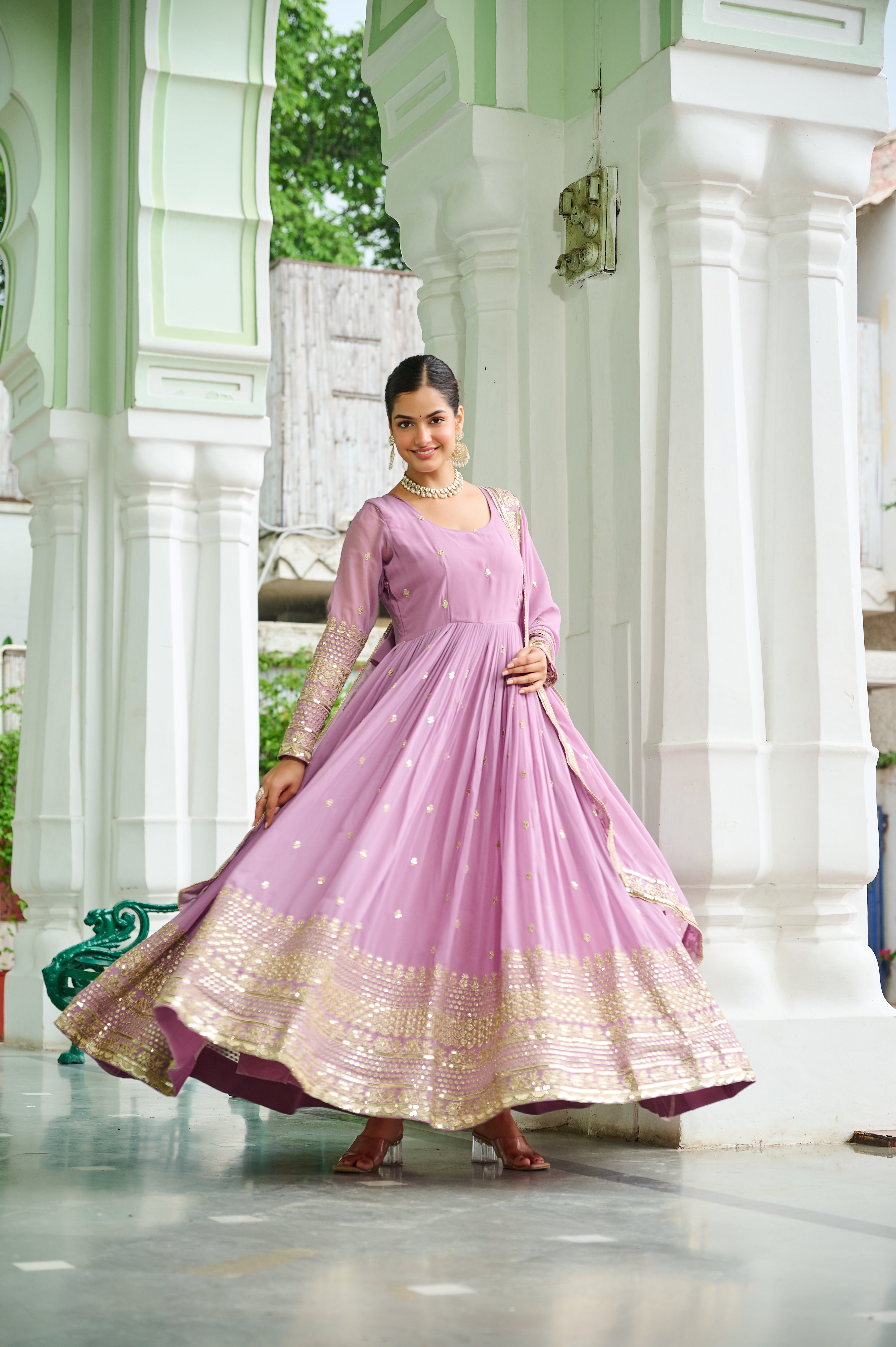 Georgette Embroidered Wedding Wear Gown With Dupatta