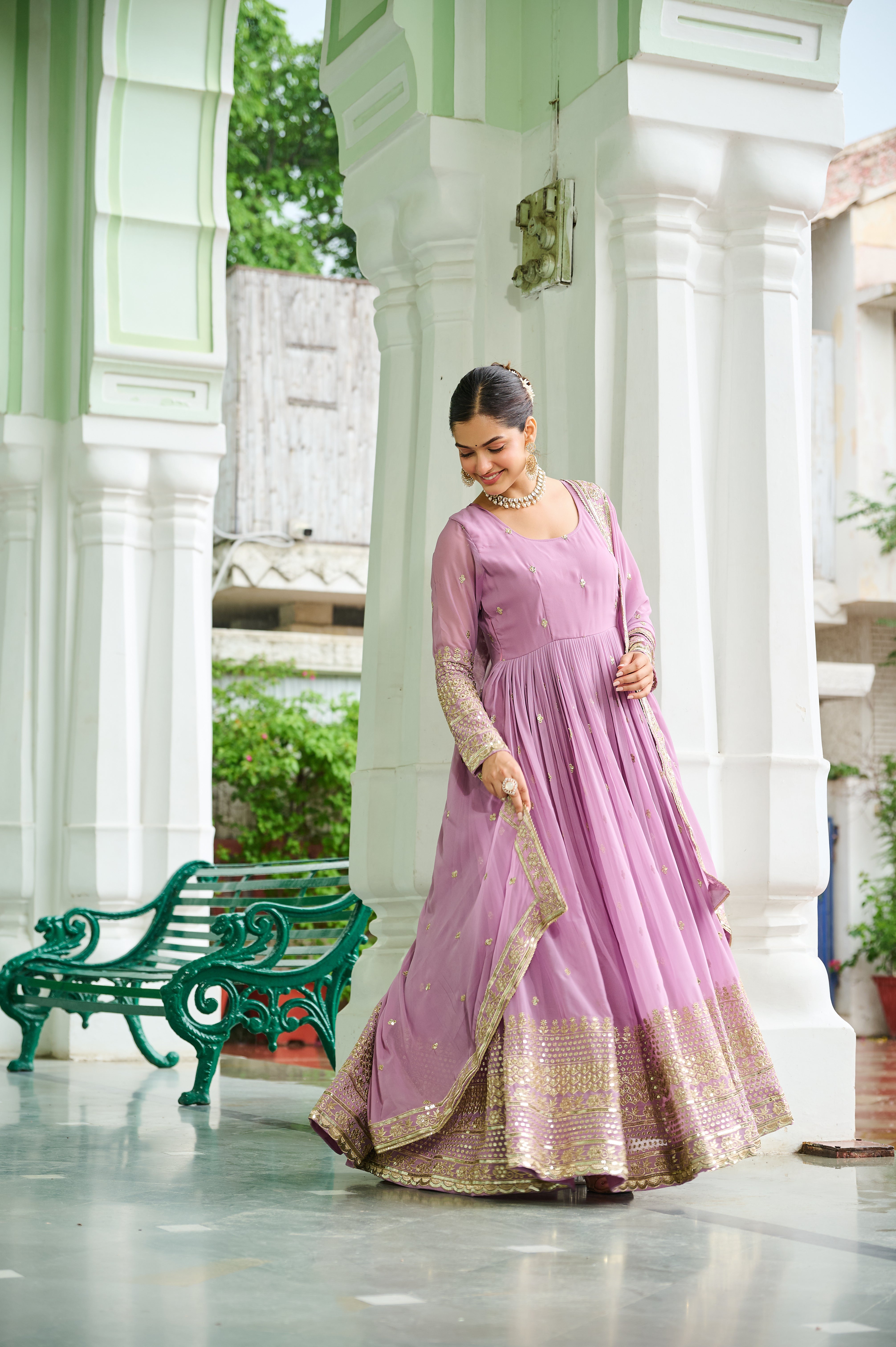 Georgette Embroidered Wedding Wear Gown With Dupatta