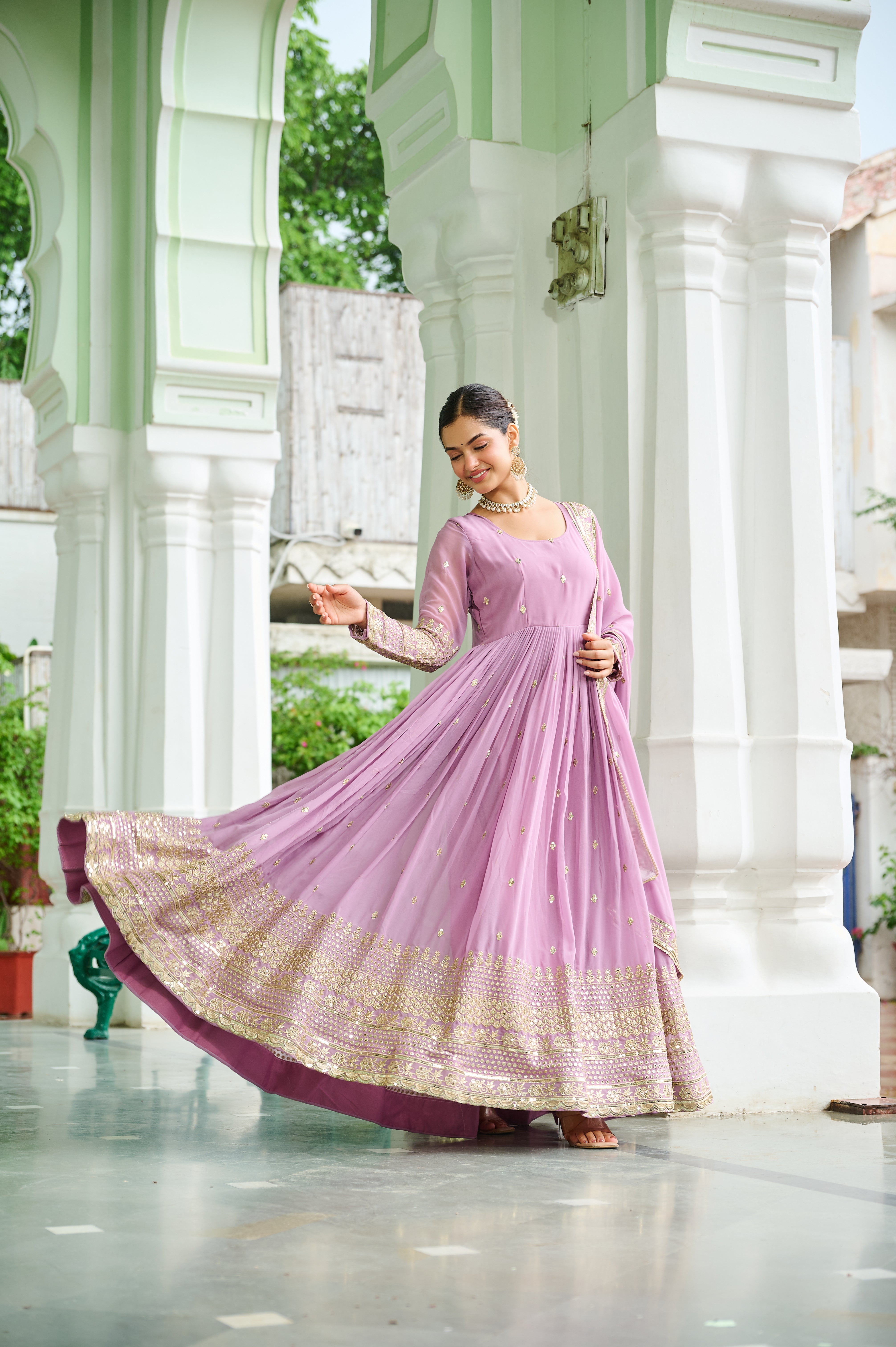 Georgette Embroidered Wedding Wear Gown With Dupatta