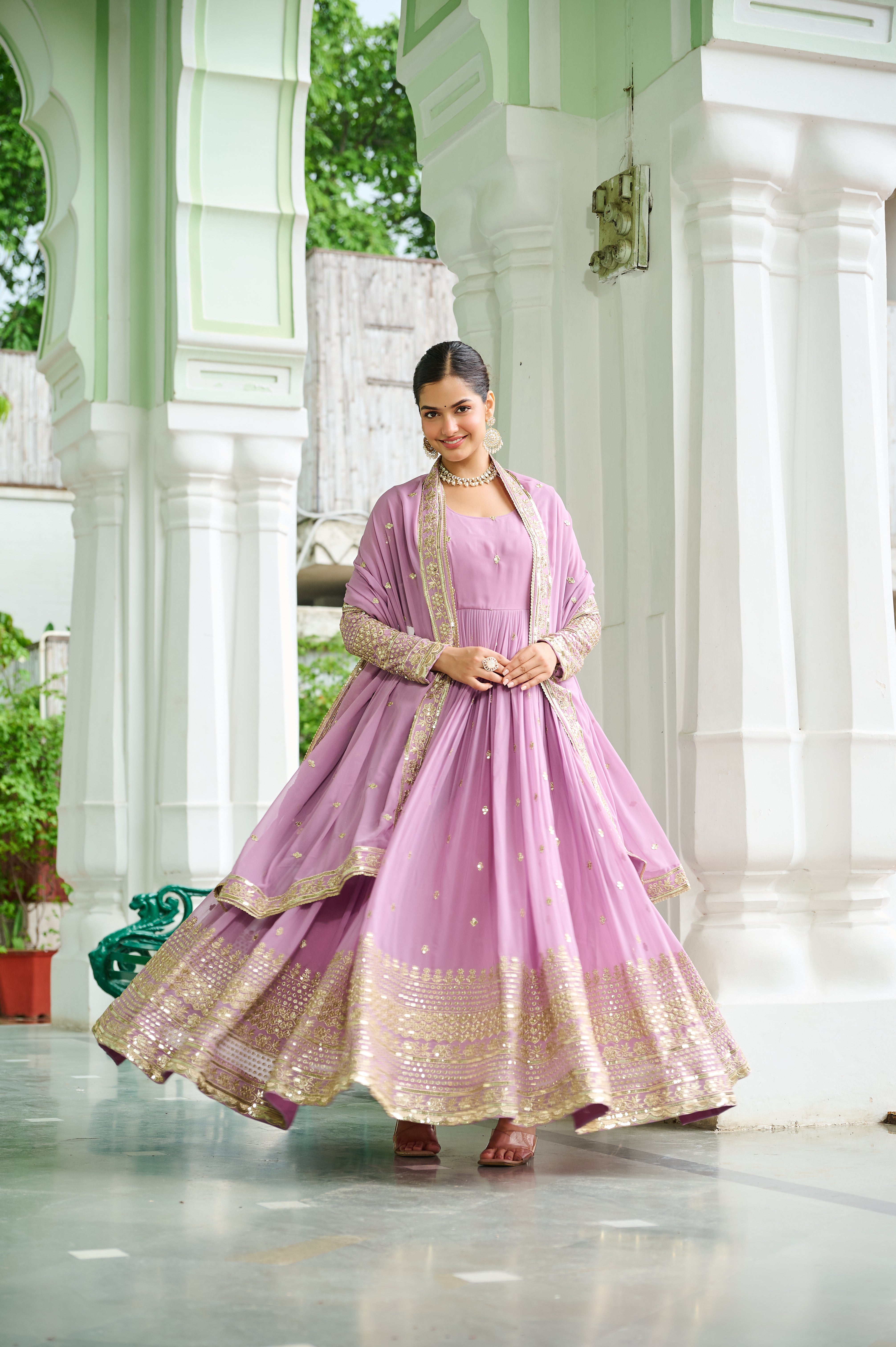 Georgette Embroidered Wedding Wear Gown With Dupatta