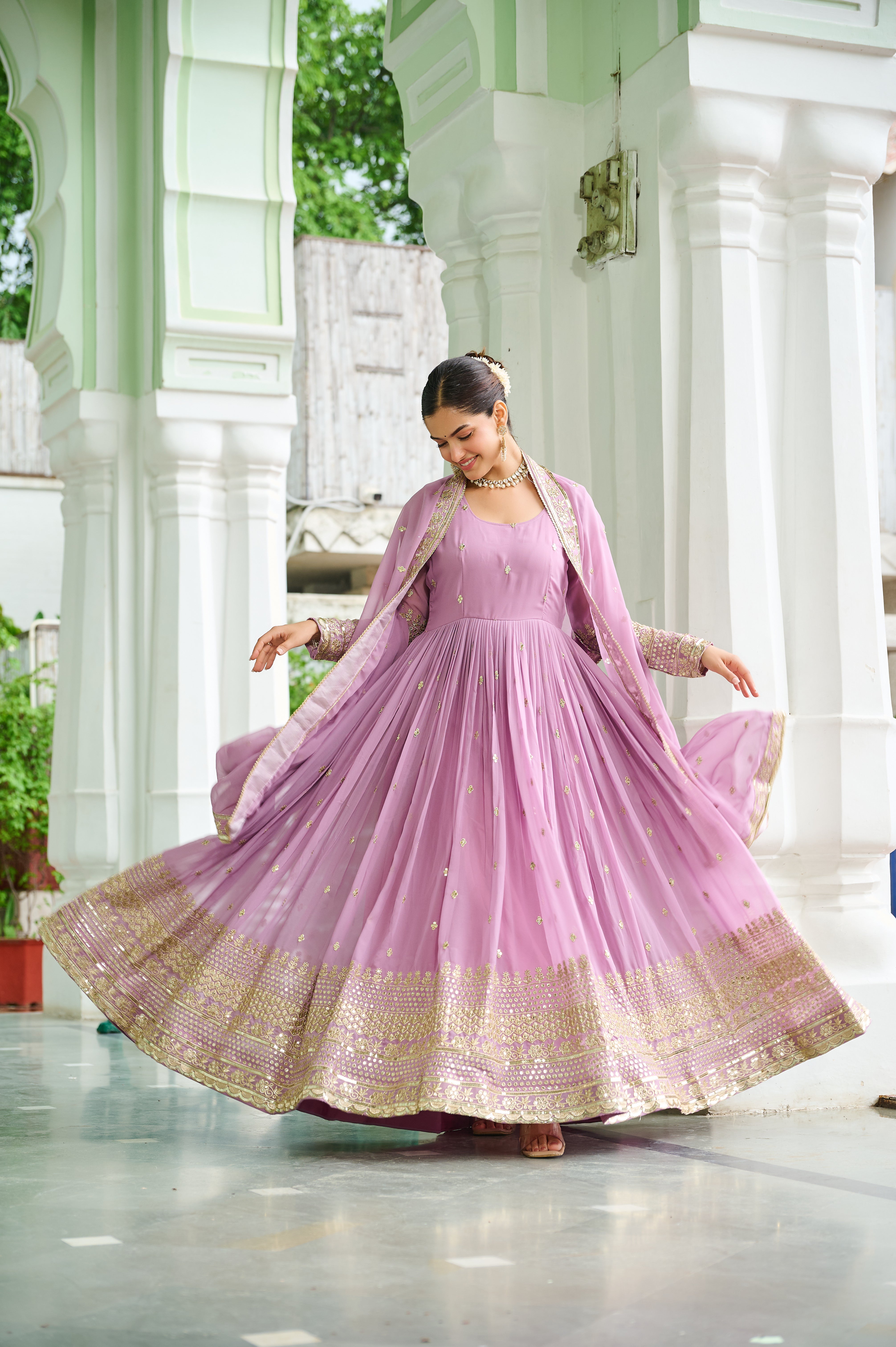 Georgette Embroidered Wedding Wear Gown With Dupatta